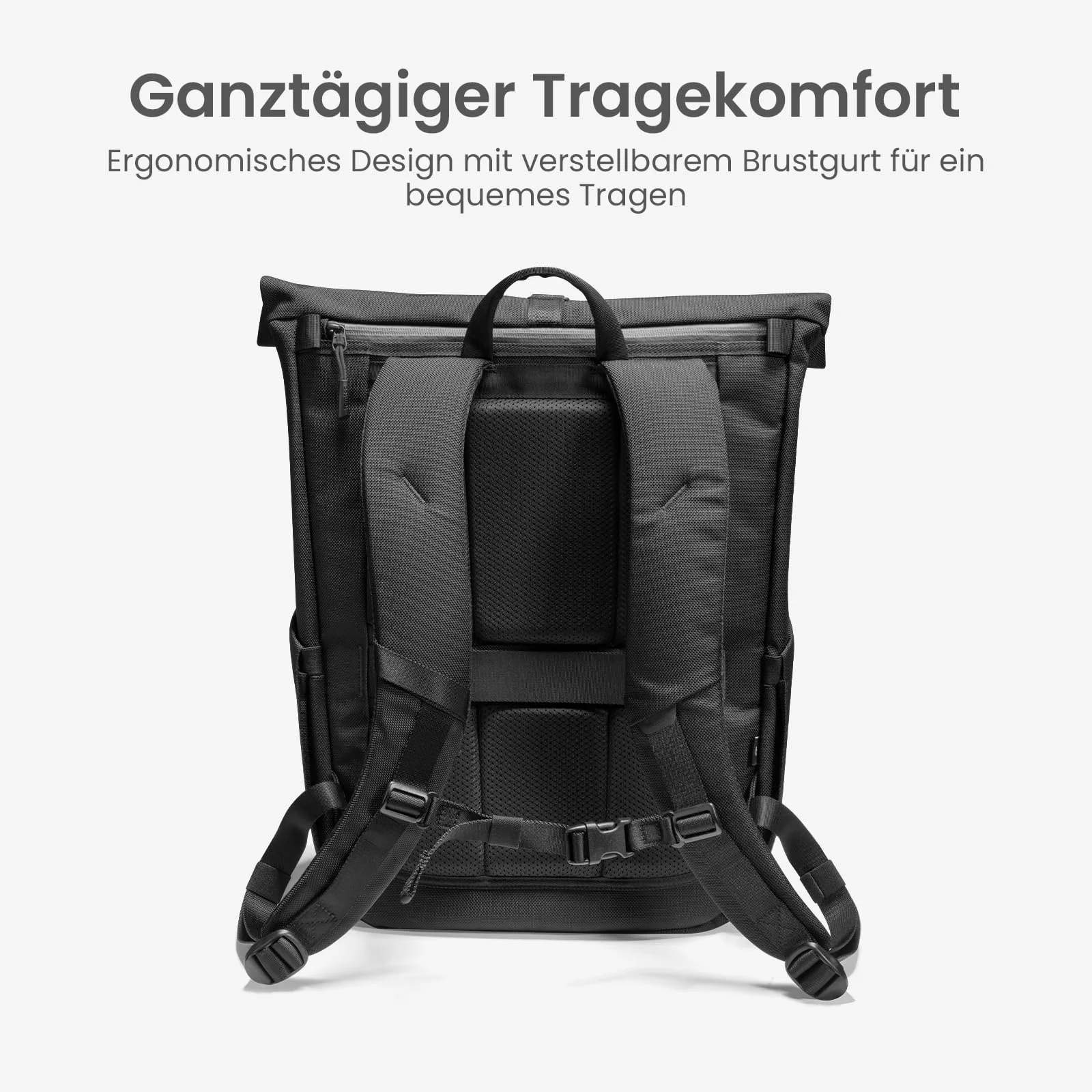 Рюкзак для ноутбука tomtoc Rolltop T61 25L-30L 17.3 дюйма Водонепроникний Black, фото №8 Рюкзак для ноутбука tomtoc Rolltop T61 25L-30L 17.3 дюйма Водонепроникний Black, фото №8
