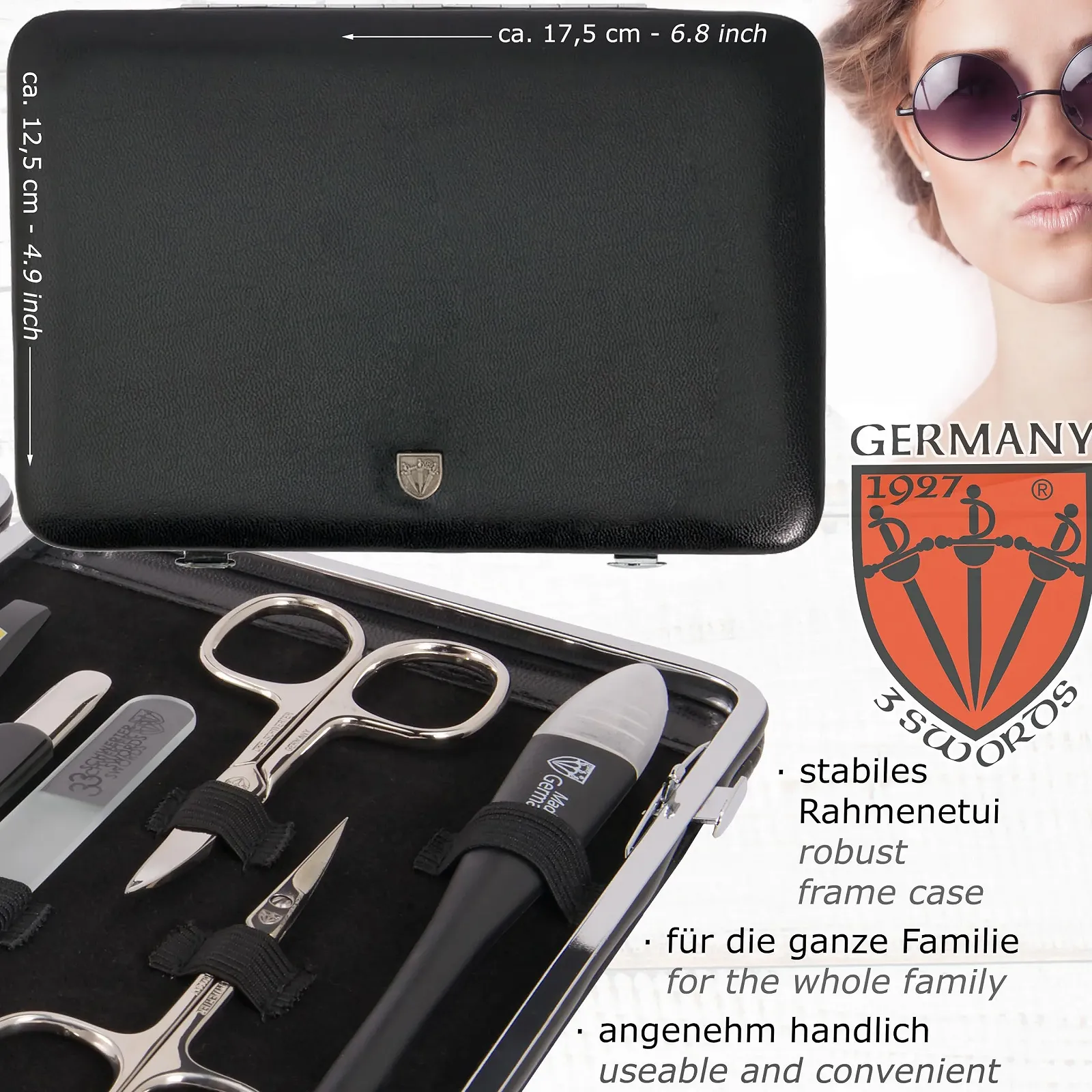 Набор для маникюра DREI SCHWERTER Germany Fano 11 предметов в крепком футляре черный, фото №4 Набор для маникюра DREI SCHWERTER Germany Fano 11 предметов в крепком футляре черный, фото №4