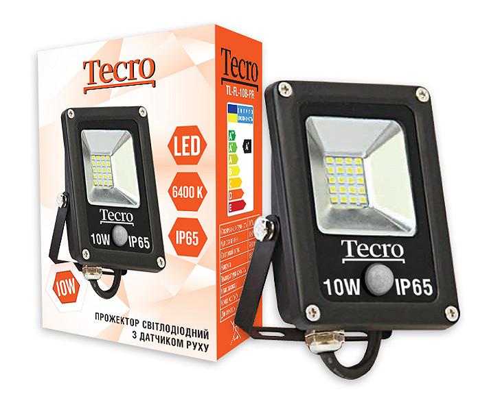 Светодиодный прожектор Tecro TL-FL-10B-PR 10W 6400K с датчиком движения, фото №1