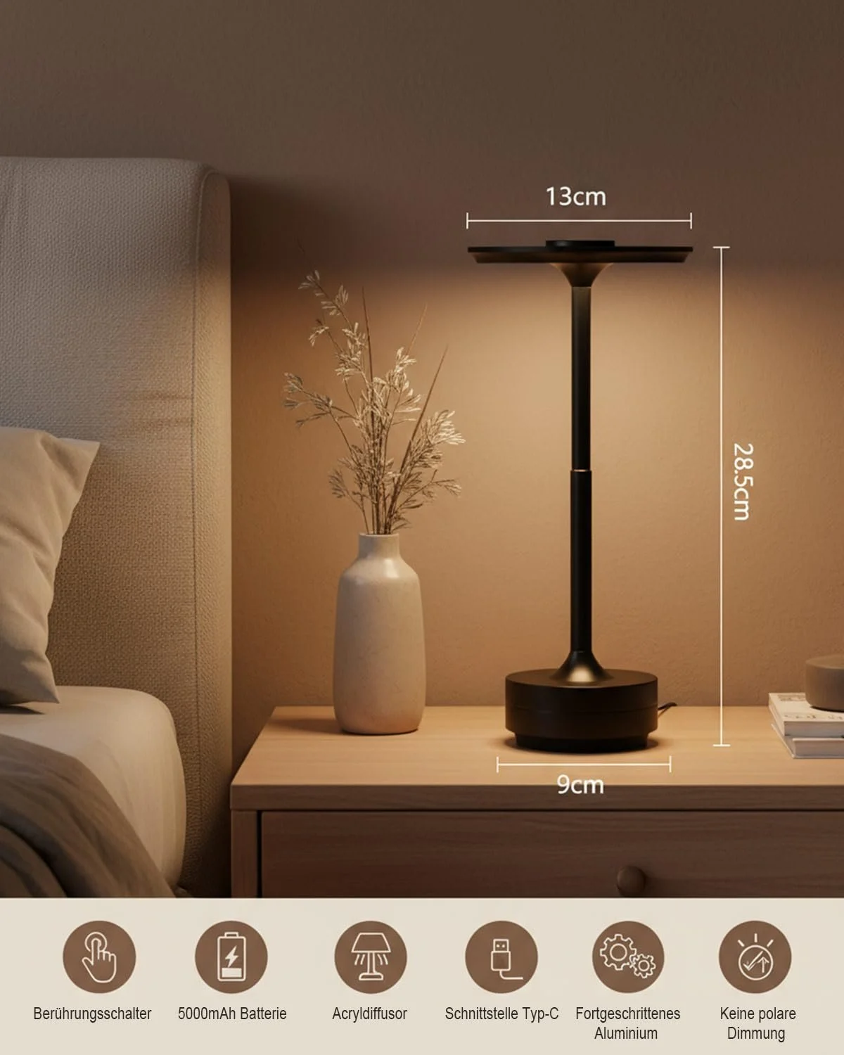 Настільна лампа LED Wireless 5000 мАг USB-C Сенсорна 3 колірні температури, фото №3