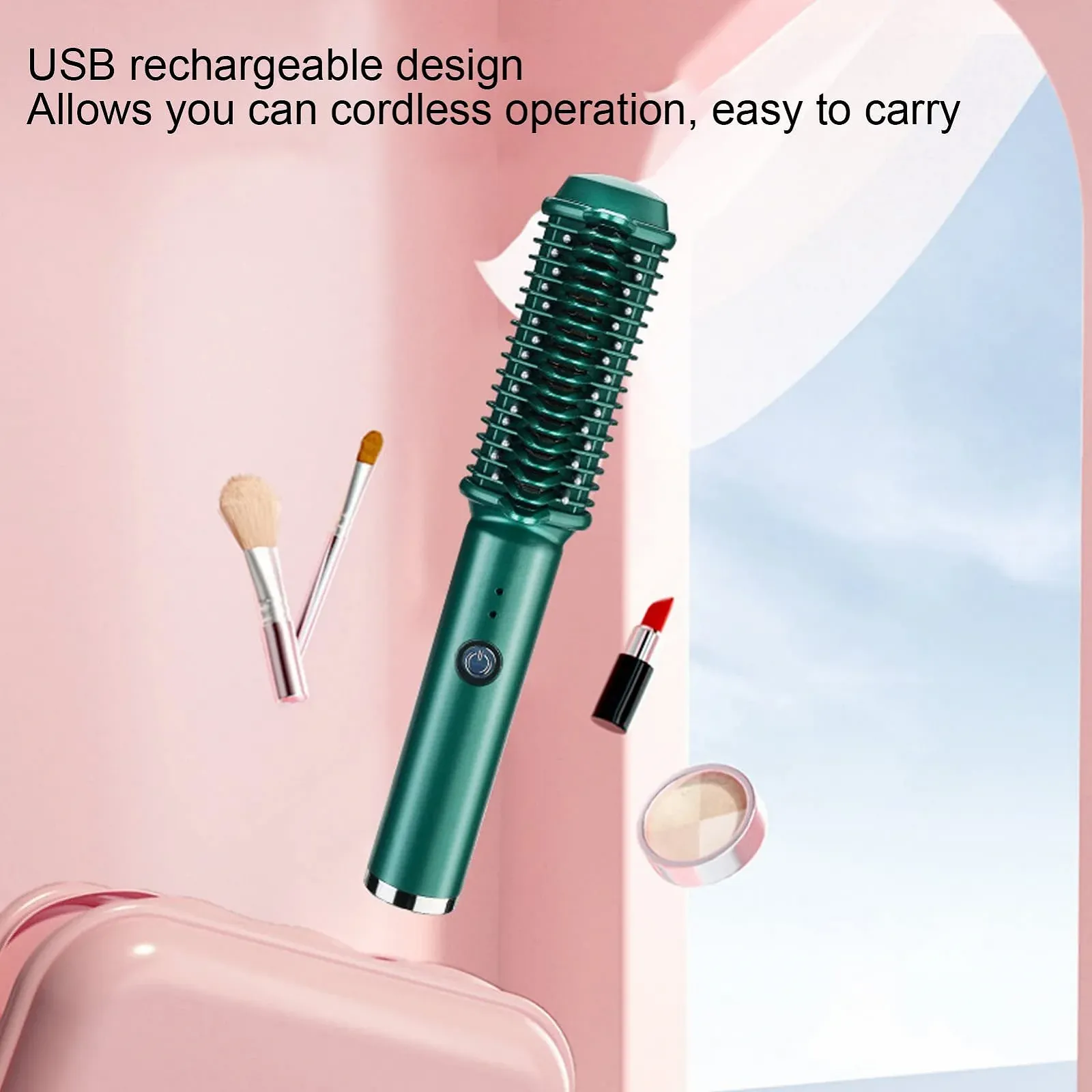 Щетка-выпрямитель и плойка бездротовая аккумуляторная USB Зеленый, фото №7