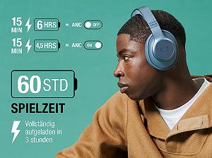 Навушники Fresh 'n Rebel Clam 2 ANC Wireless Noise Cancelling У накладному формфакторі 60 годин відтворення з мікрофоном Складні Швидка зарядка Аудіо вхід Штучна шкіра навушники (Dive Blue) synthetic.ua - Фото 1