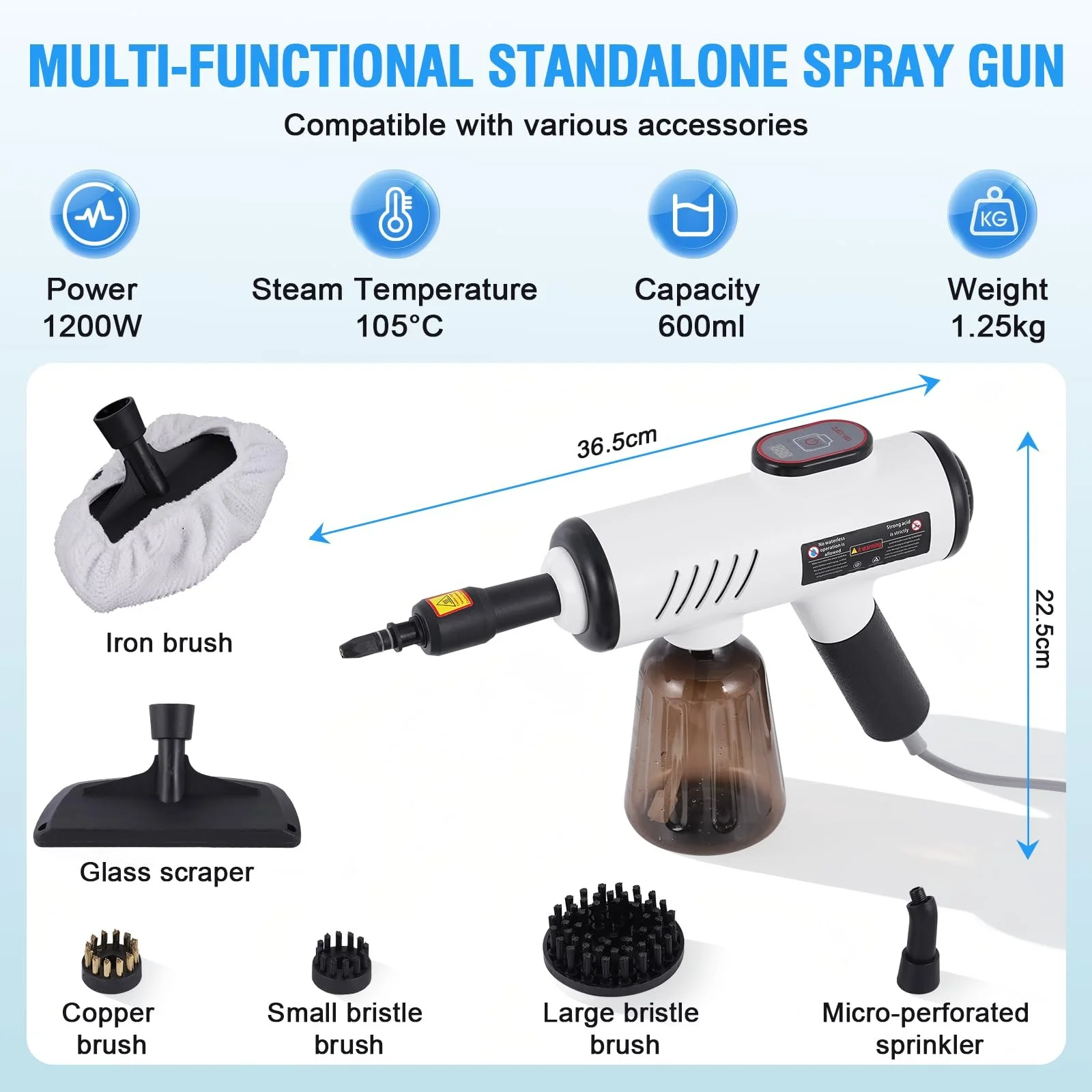 Пароочисник BAOSHISHAN ручний 3 швидкості 3 bar 600 ml 1200 W для дому та автомобіля, фото №7