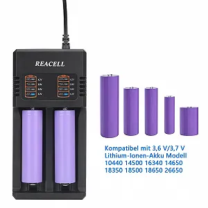 Зарядний пристрій REACELL 18650 Універсальний для акумуляторів 3.7 В 18650, 26650, 18500, 18350, 17670, 17500, 16340, 14500, 10440 Li-Ion з USB-кабелем synthetic.ua - Фото 1