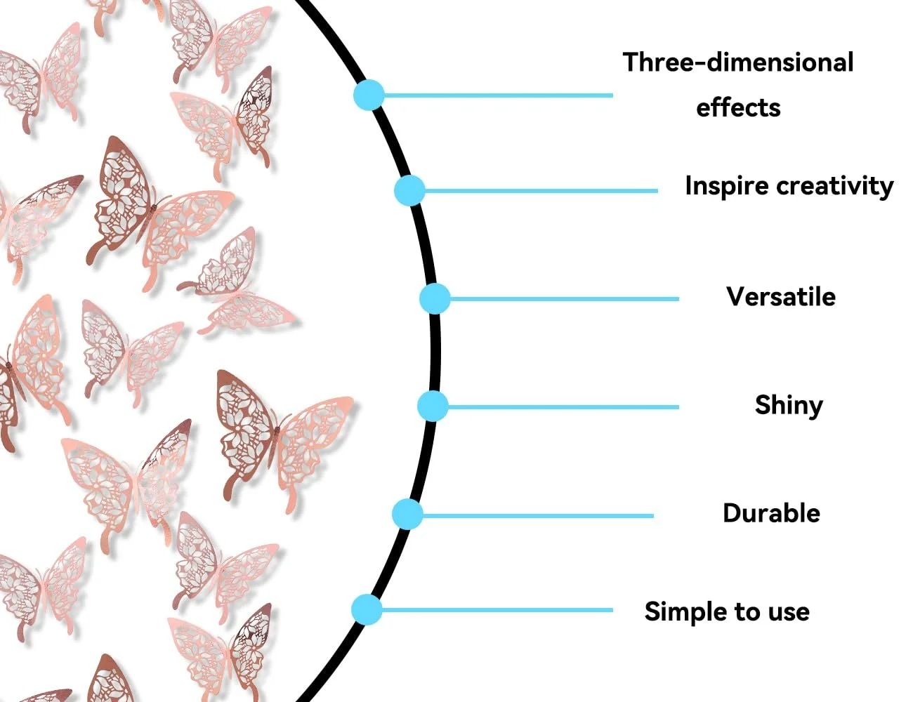 3D наклейки на стіну Метелики 24 шт. 3 розміри Рожеве золото, фото №4