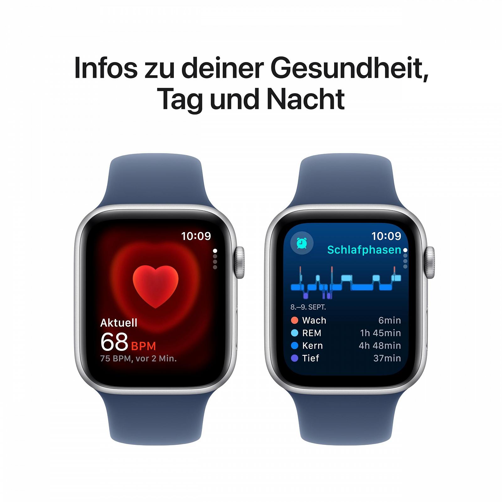 Смарт-часы Apple Watch SE (2nd Generation) GPS + Cellular 44mm, алюминиевый корпус серебристого цвета, спортивный ремешок из денима (S/M). Трекер фитнеса и сна, обнаружение аварий, монитор сердечного ритма, фото №5