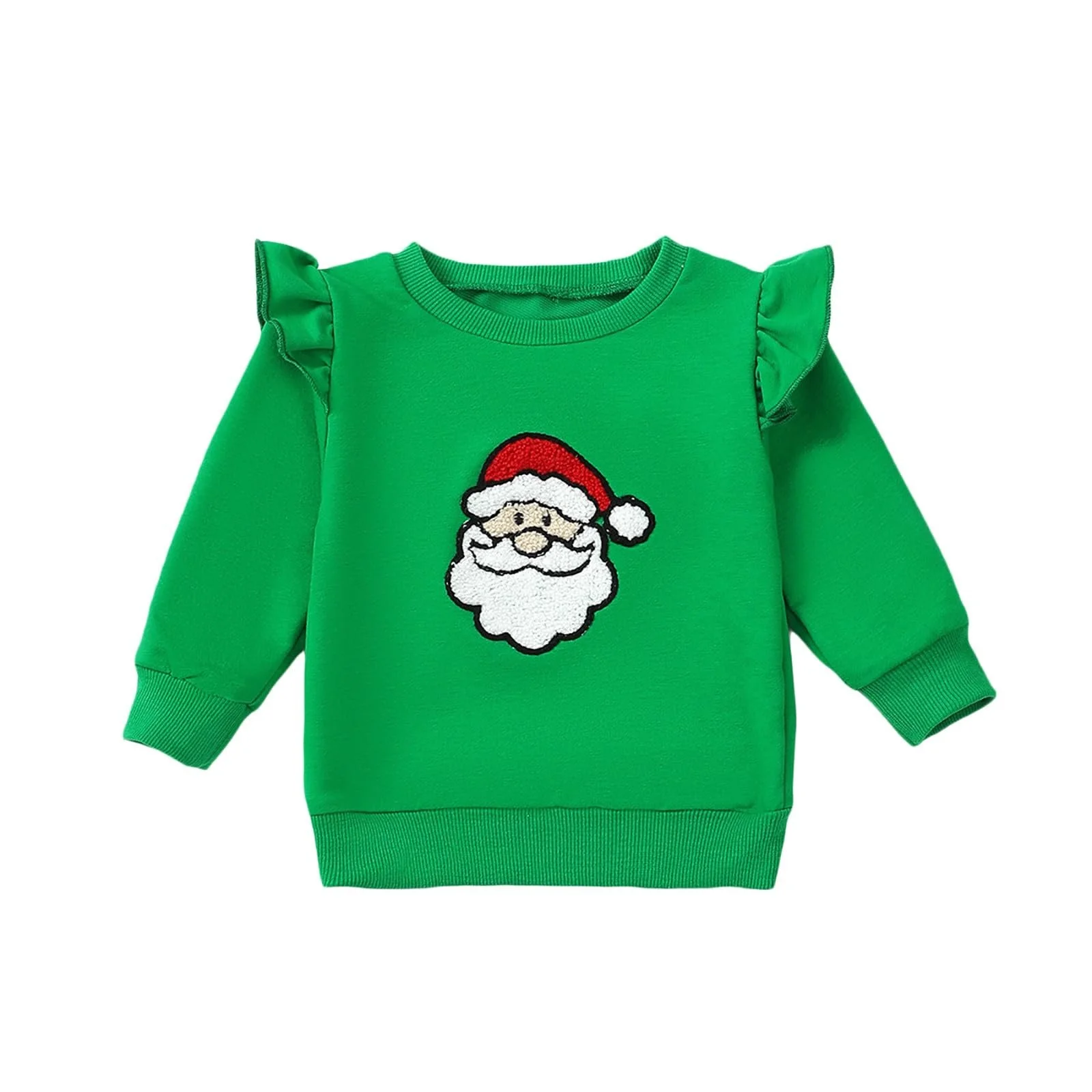 Детский рождественский джемпер с принтом, детская толстовка с длинными рукавами и рукавами-воланами, уютный джемпер для девочек и мальчиков, праздничная одежда, фото №1