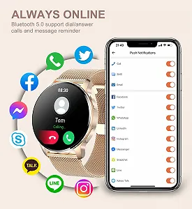 Смартгодинник Iaret Жіночий, 1.32 дюймовий сенсорний екран, водонепроникний спортивний годинник, крокомір з функцією телефону, серцевий ритм, SpO2, монітор сну synthetic.ua - Фото 1