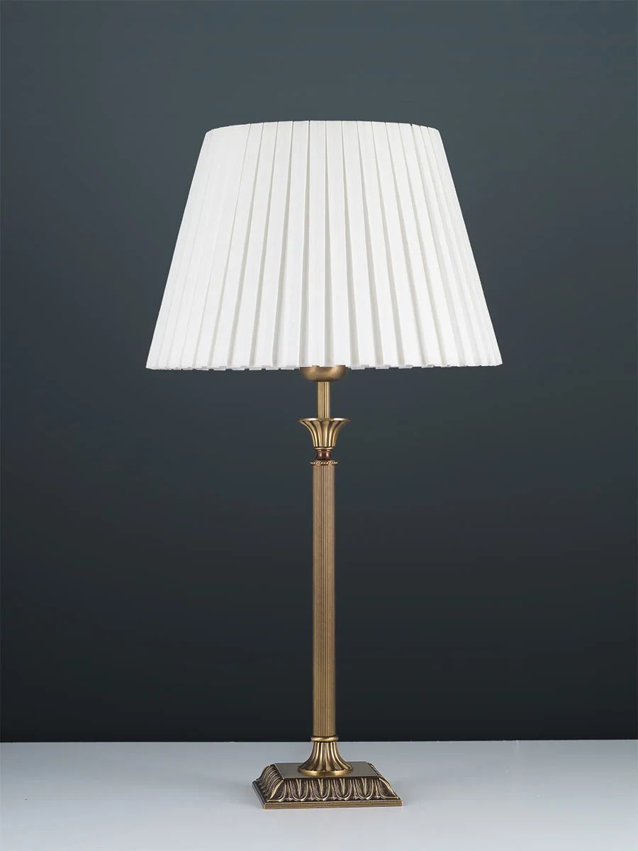 Настільна лампа 403777/1 Classic Art Nouveau Retro Справжня антикварна латунь Тканинний абажур плісе Білий, фото №3