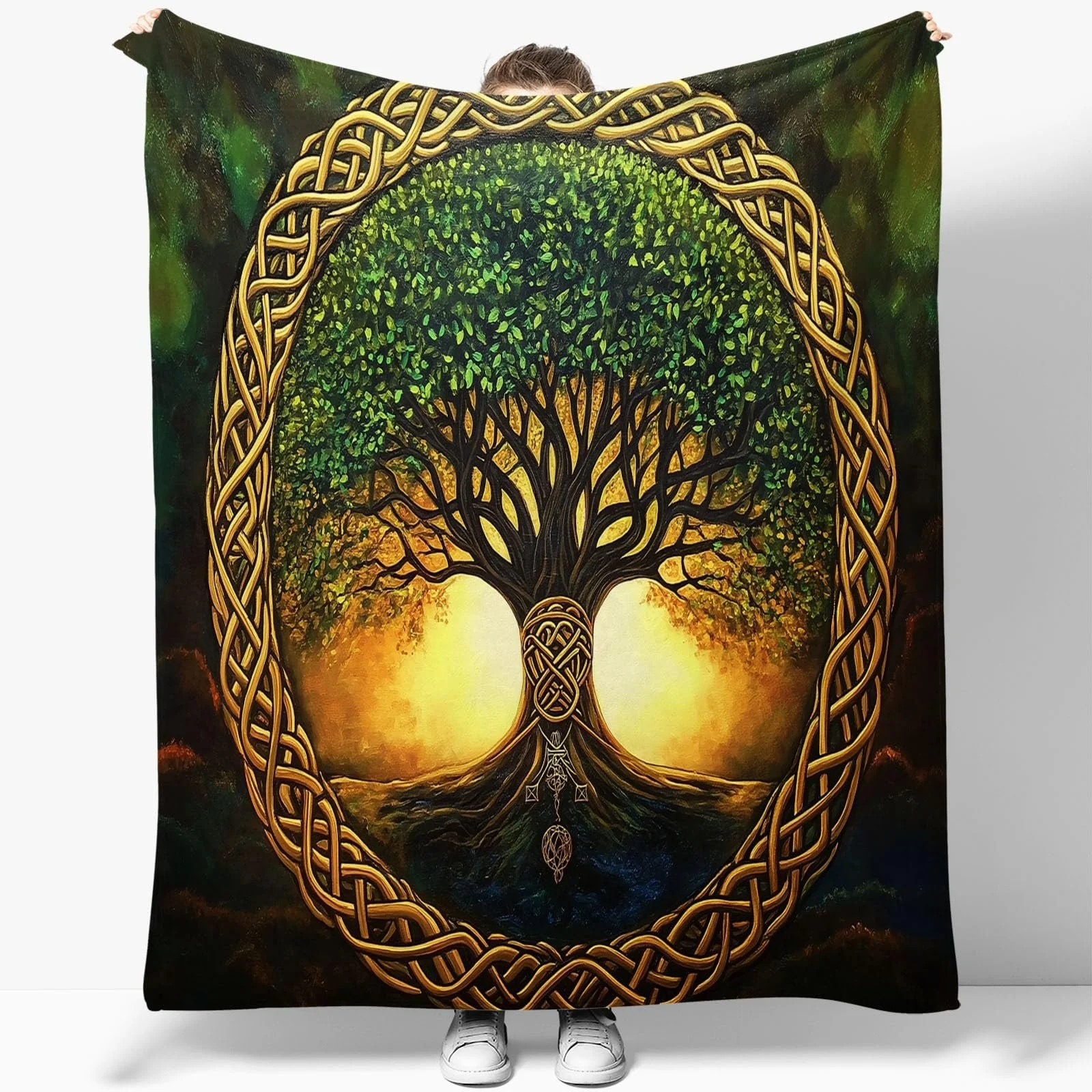 Флисовое одеяло 180 x 220 см, Минимализм, Дерево Жизни, Зеленый, фото №5