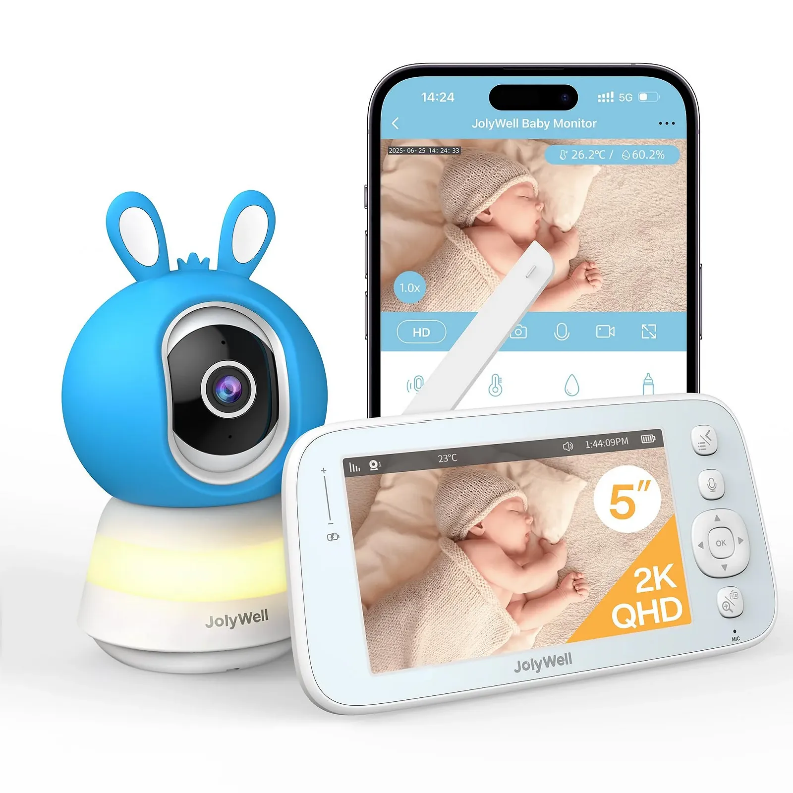 Відеоняня JolyWell 5 дюймів IPS Display Ultra HD Night Vision Movement/Crying Alarm Temperature Humidity Night Lights, фото №1 Відеоняня JolyWell 5 дюймів IPS Display Ultra HD Night Vision Movement/Crying Alarm Temperature Humidity Night Lights, фото №1