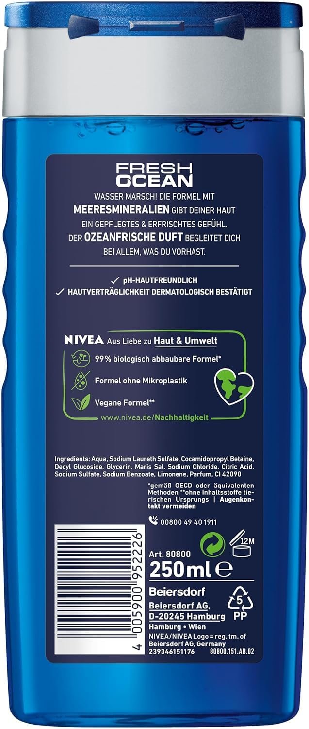 Гель для душа Nivea Men Fresh Ocean для тела, лица и волос 250 мл 6 шт., фото №2