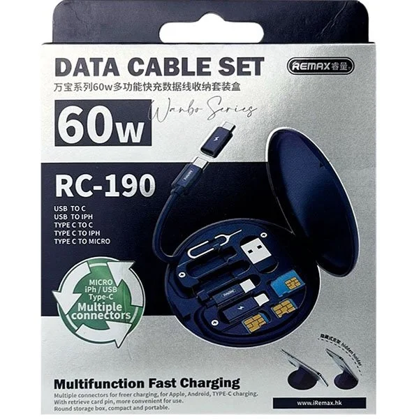 Набір перехідників для телефону з кабелем для заряджання Remax RC-190 6в1, синій, фото №6 Набір перехідників для телефону з кабелем для заряджання Remax RC-190 6в1, синій, фото №6