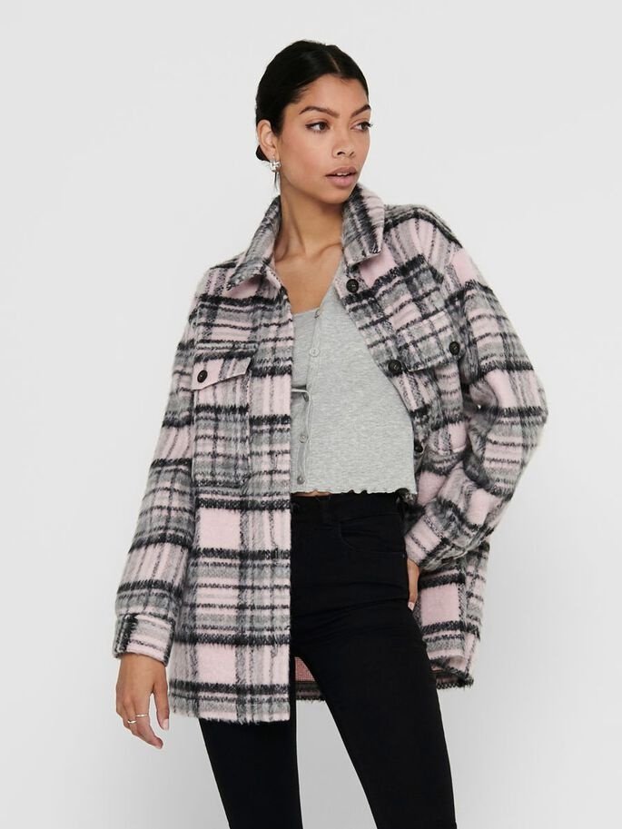 Куртка ONLY ONLROSIE CHECK OVERSIZED SHACKET OTW 15235611 Lilac Sachet Розовый XS, фото №1