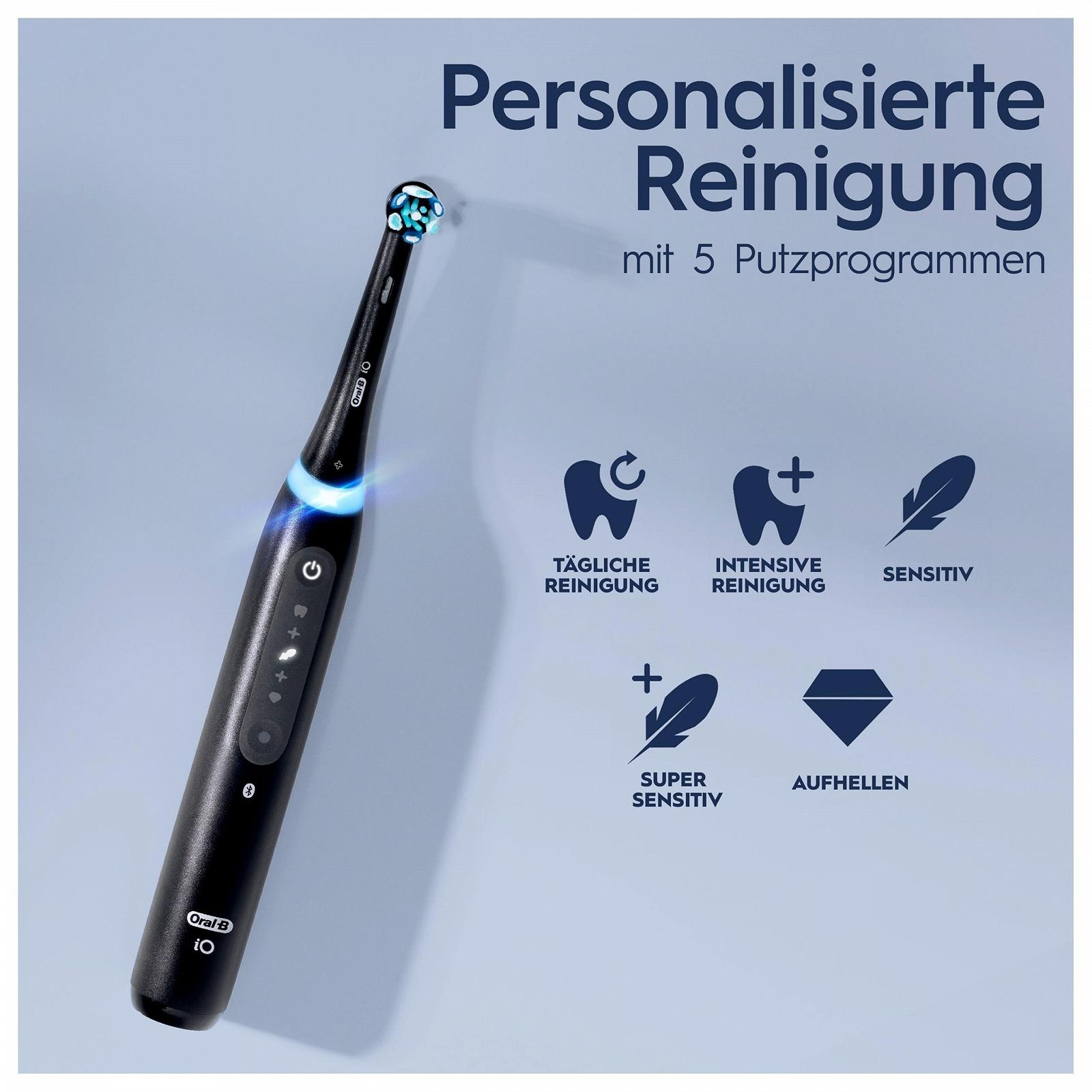 Зубная щетка электрическая Oral-B iO Series 5, Двойная упаковка, 2 сменные насадки, 5 режимов чистки для ухода за зубами, Дорожный чехол, Матовый черный, фото №6
