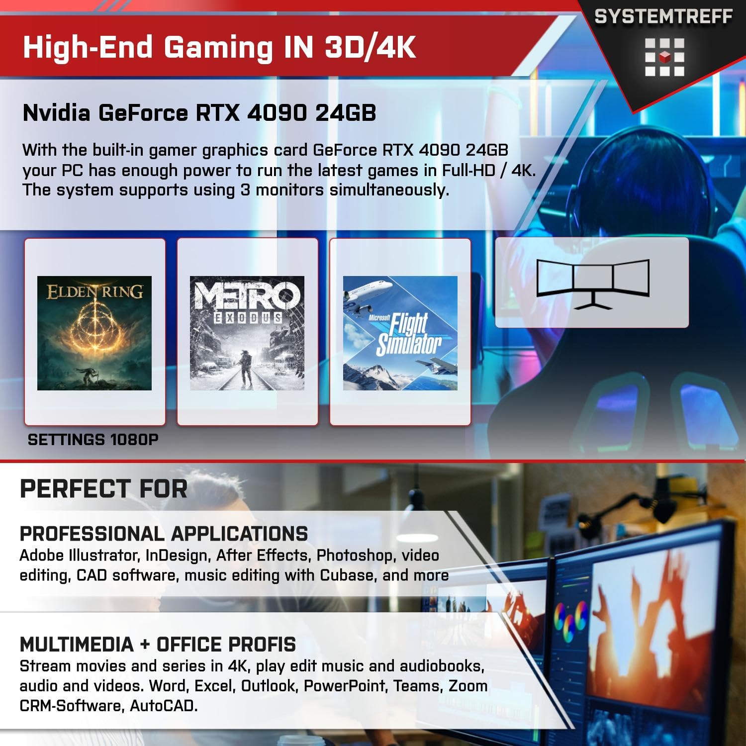 Комп'ютер SYSTEMTREFF Ryzen 9 9950X 16x5.7GHz RTX 4090 24GB 1TB 32GB, фото №5