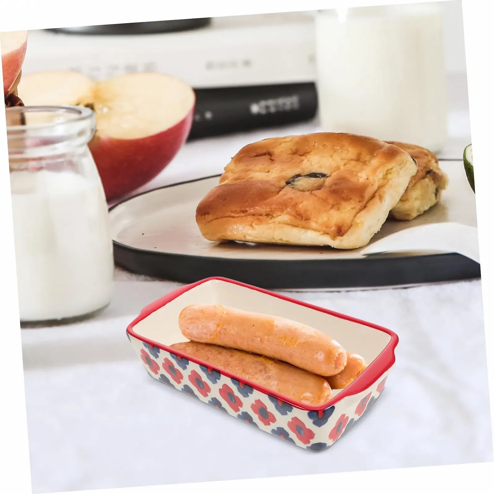 Форма для запекания TOYANDONA Большая прямоугольная керамическая с двумя ручками термостойкая и устойчивая к царапинам для духовки для подачи сыра мяса овощей и пасты можно мыть в посудомоечной машине, фото №9