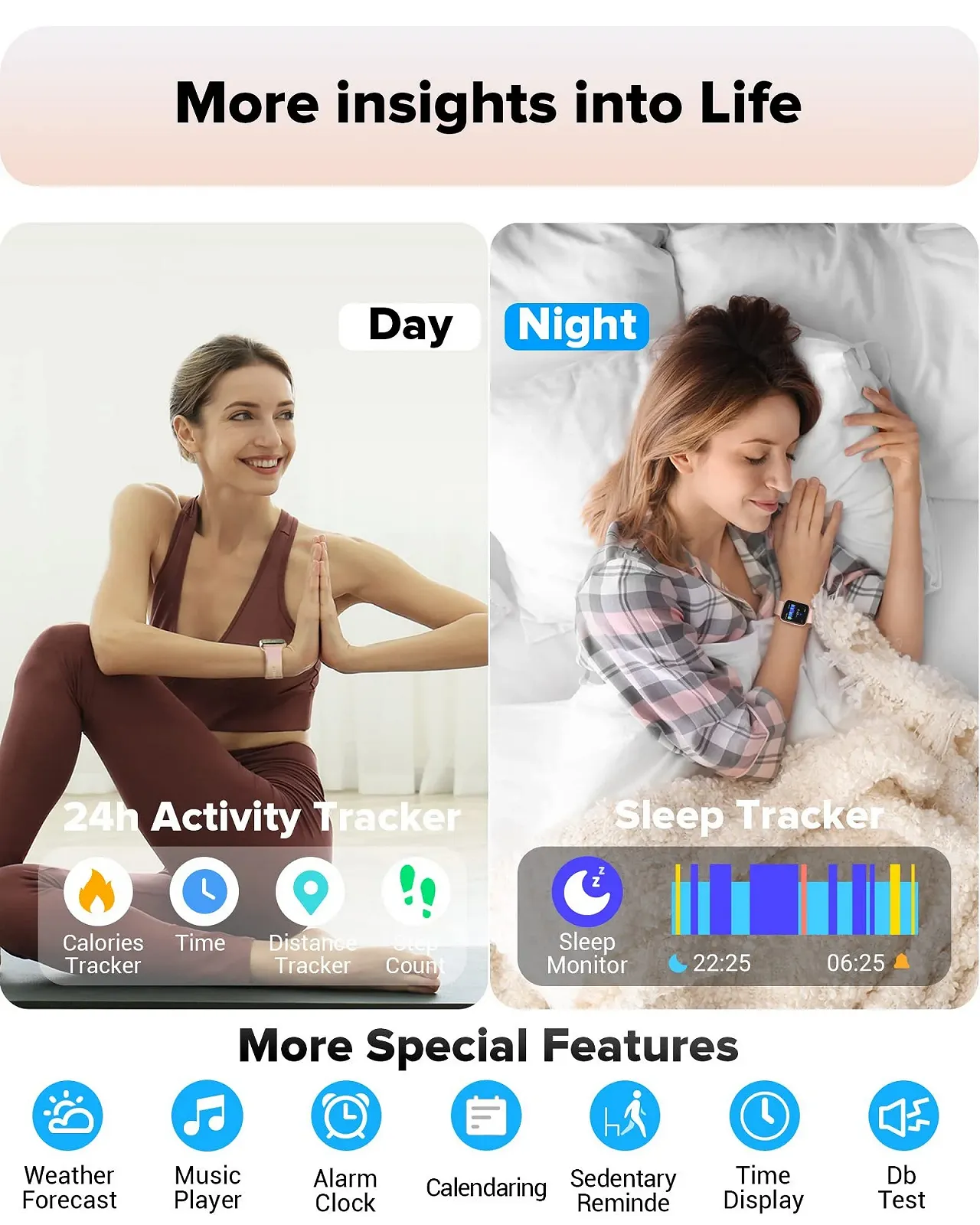 Смарт-часы Женские 1.7-дюймовый сенсорный экран, шагомер, Alexa, 60+ спортивных режимов, монитор сердечного ритма, монитор сна, SpO2, напоминание Whatsapp, IP68 водонепроницаемый, фото №5