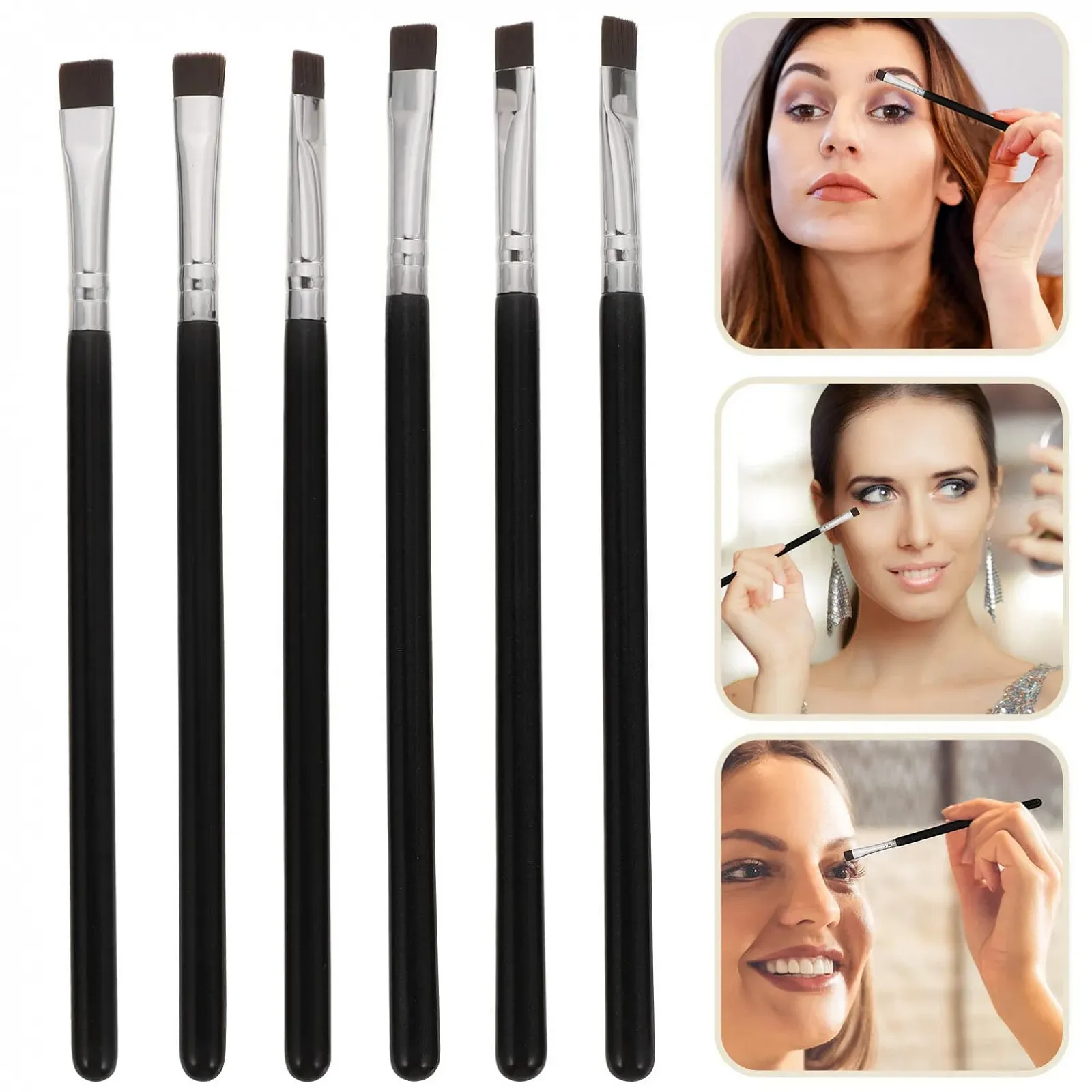 Набір пензлів для підводки очей Beavorty, 6 шт, з пласким пензлем для брів, дерев'яною ручкою, фото №5
