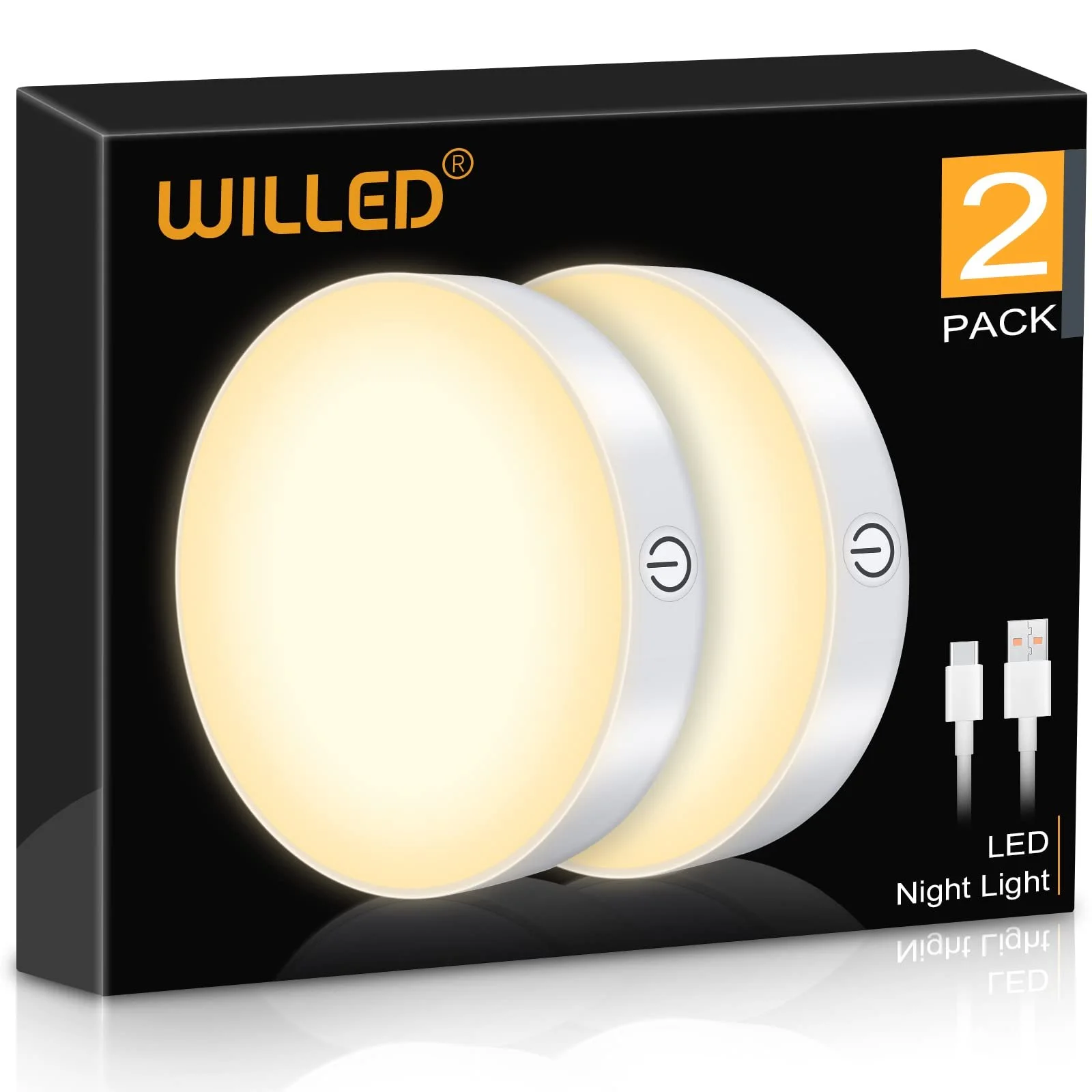 Світильник WILLED Dimmable 3000K Touch Lights, батарейка, сенсорна лампа, акумулятор, магнітна для шафи, кухні, спальні (упаковка з 2 штук), фото №1