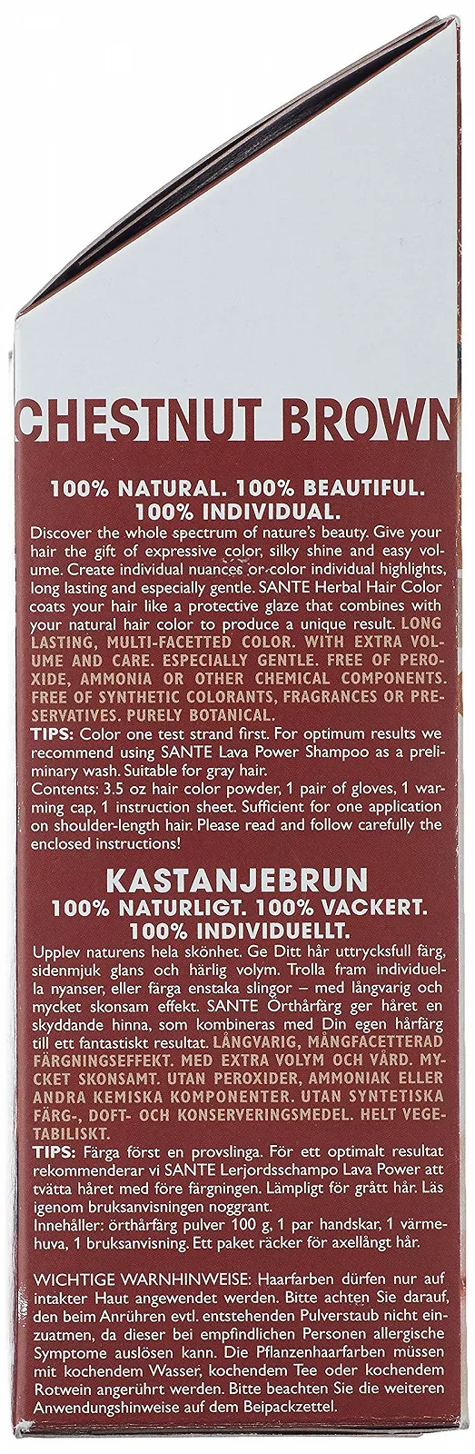 Рослинна фарба для волосся SANTE Naturkosmetik Каштановий коричневий, насичений коричневий, блискучі кольори, покриття сивини, веганська, 100 г (2 шт. в упаковці), фото №5