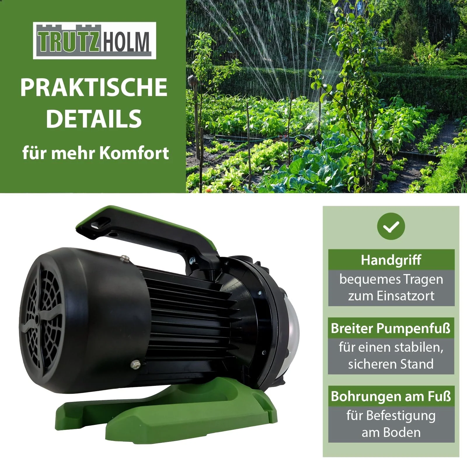 Садовий насос TRUTZHOLM Jet Pump 800 W 3200 l/h 44 m 8 m 4.4 bar 1" з ручкою, фото №6