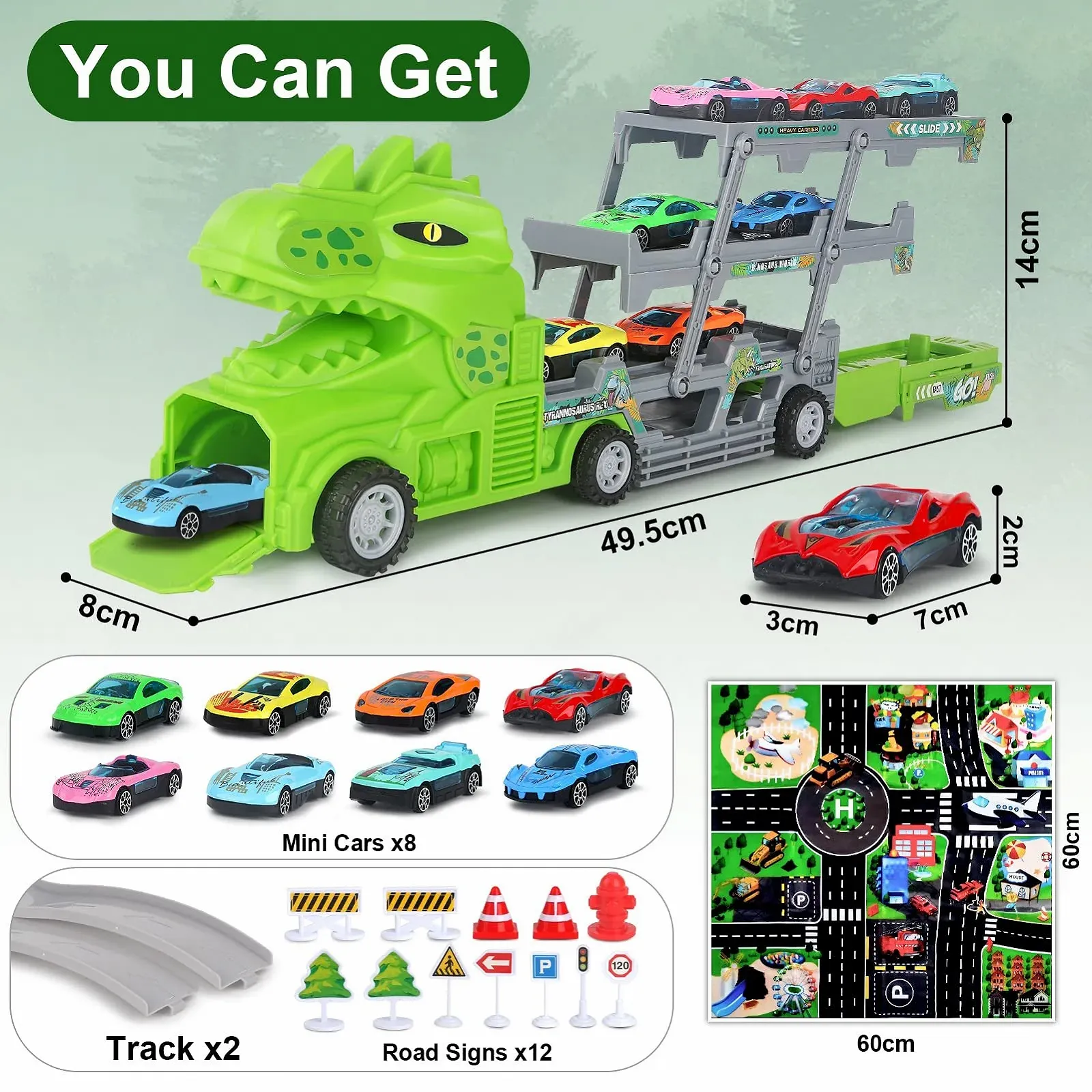 Игрушка автомобильный транспортер Aoskie для 3 4 5 лет, грузовик с динозавровыми рампами для мальчиков с 8 миниавтомобилями 1 дорожная карта аксессуары подарочный набор для детей, фото №7 Игрушка автомобильный транспортер Aoskie для 3 4 5 лет, грузовик с динозавровыми рампами для мальчиков с 8 миниавтомобилями 1 дорожная карта аксессуары подарочный набор для детей, фото №7