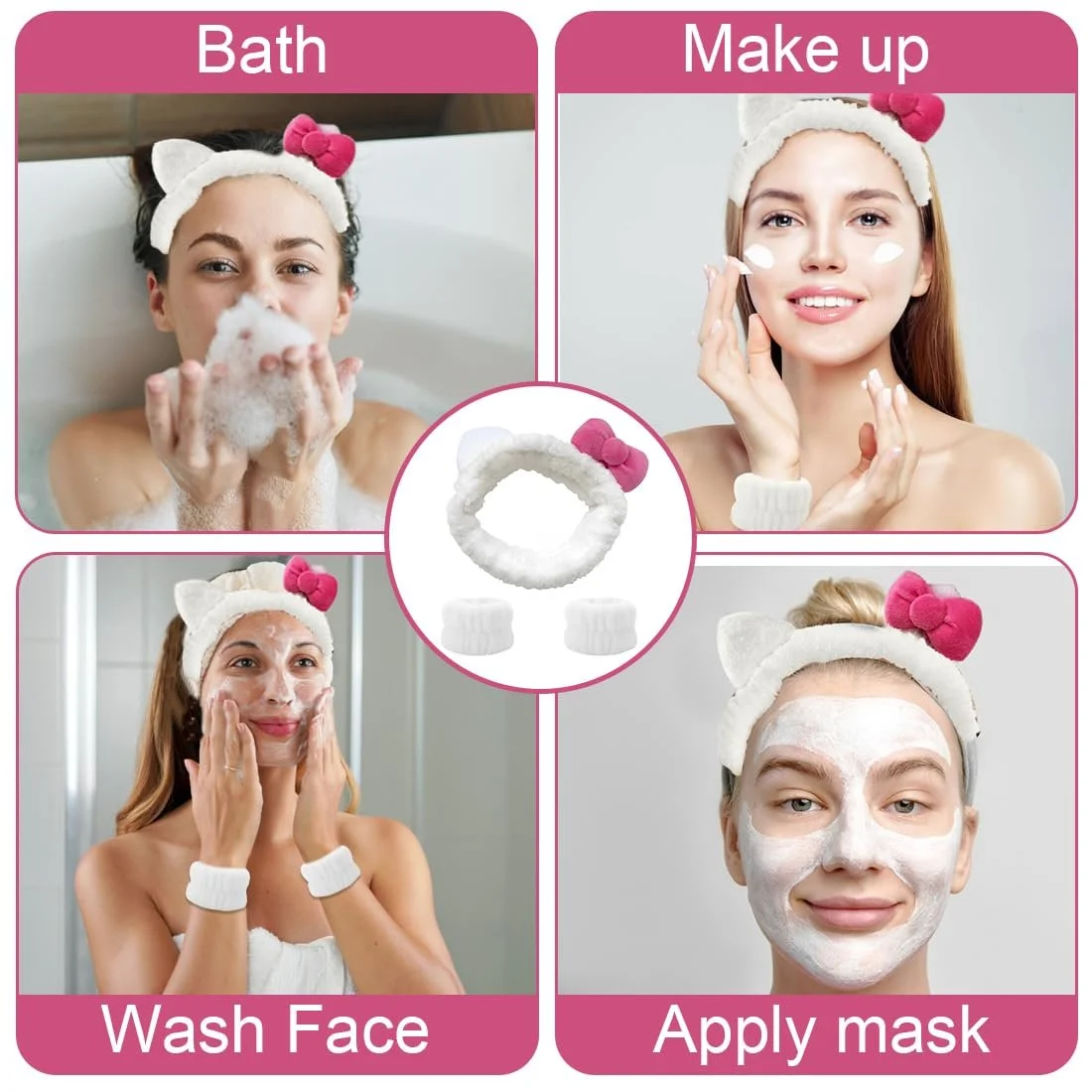 Пов'язка для спа, Еластичні напульсники для вмивання обличчя для жінок, фото №6