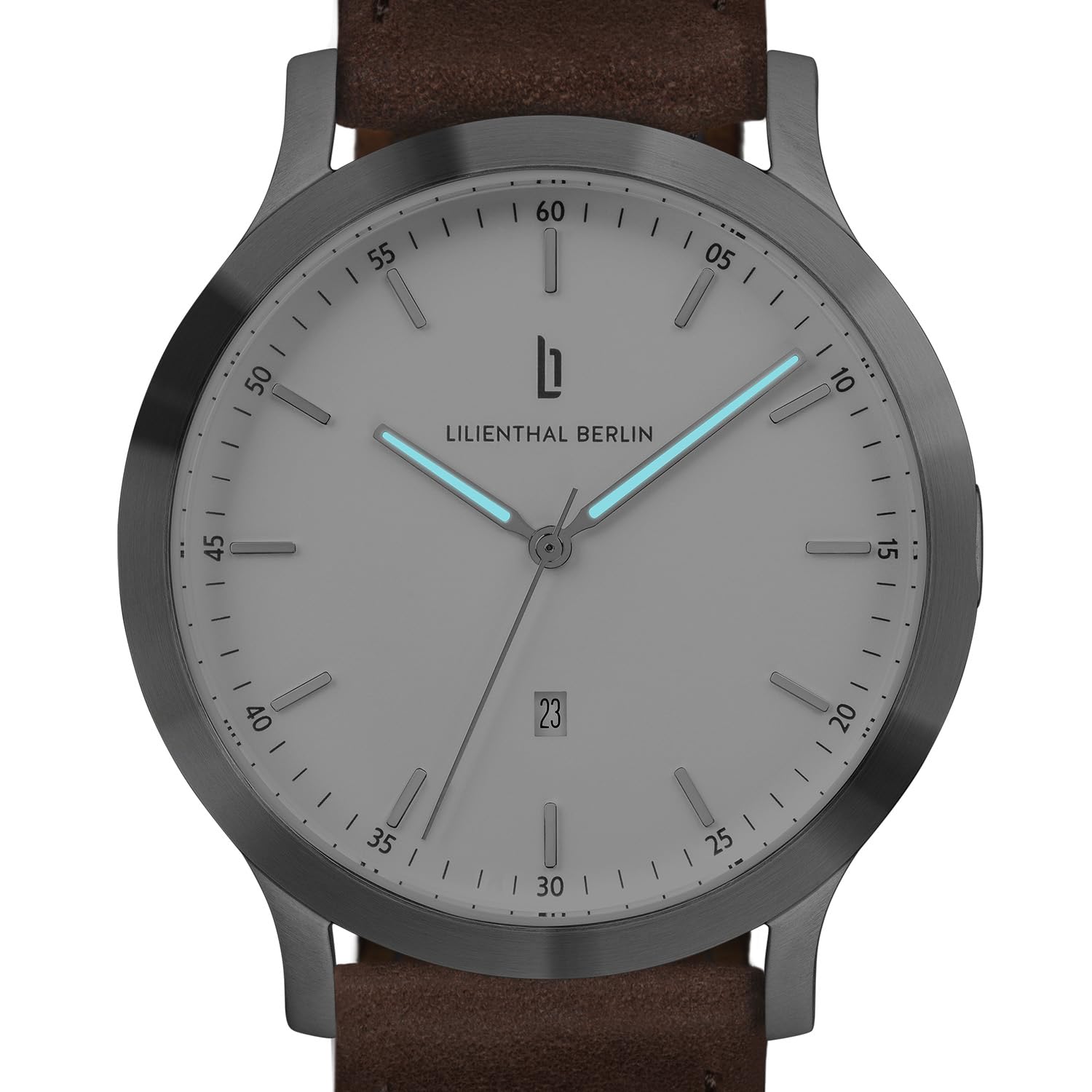 Часы Lilienthal Berlin Huxley Кварцевые Серебро Белый с Коричневым Кожаным Ремешком, фото №4 Часы Lilienthal Berlin Huxley Кварцевые Серебро Белый с Коричневым Кожаным Ремешком, фото №4