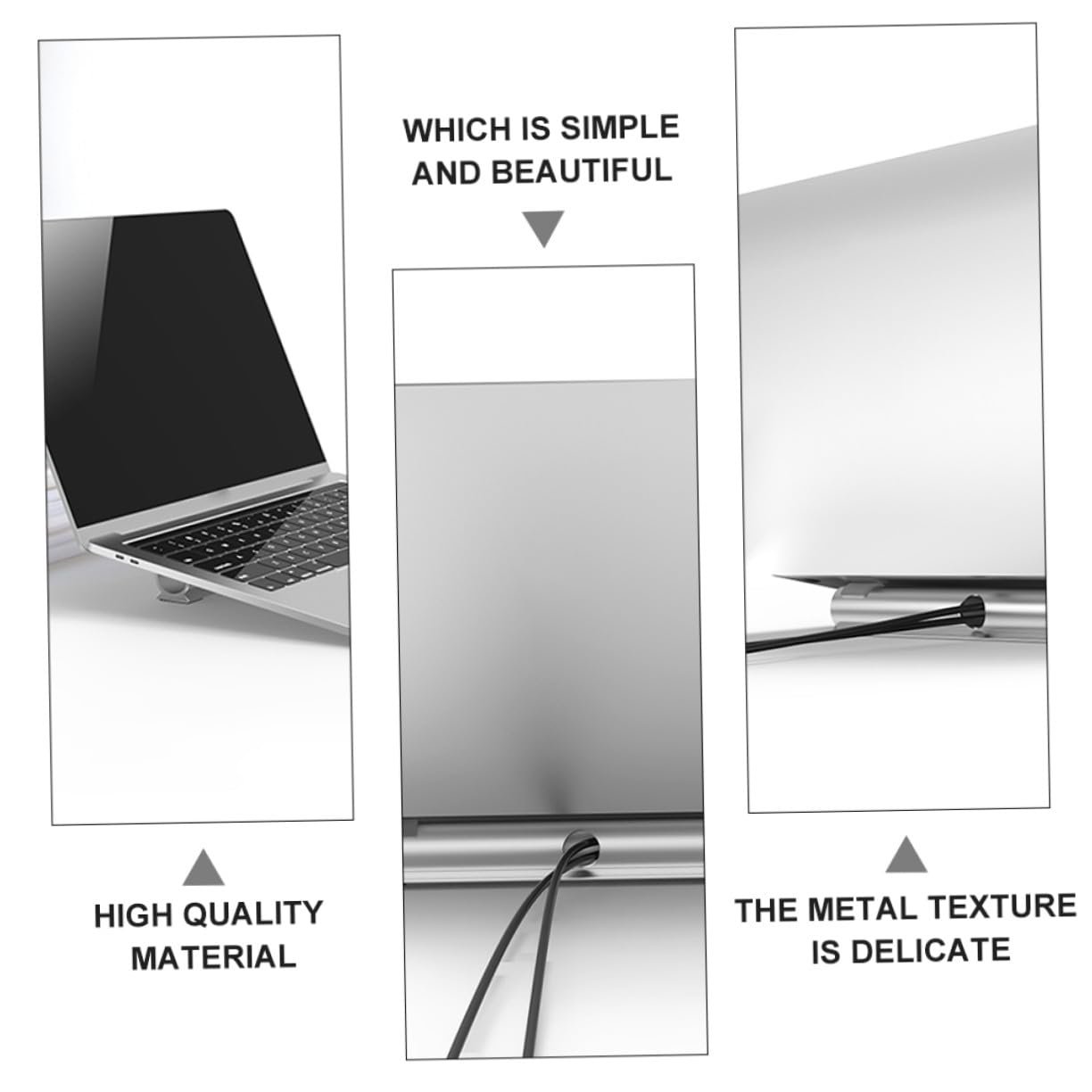 Подставка для ноутбука алюминиевая с нескользящей накладкой, органайзером для кабелей, приподнятая подставка для ноутбуков, улучшенная циркуляция воздуха, устойчивая к царапинам, компактная и портативная Серебристая, фото №3