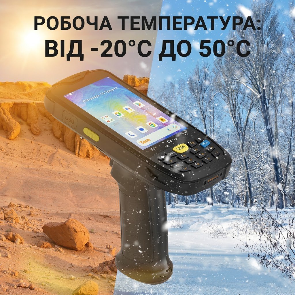 Термінал збору даних 4" Tera P160 3/32 ГБ 4G 1 SIM 13Мп 8 ядер Android 10 Чорний, фото №2