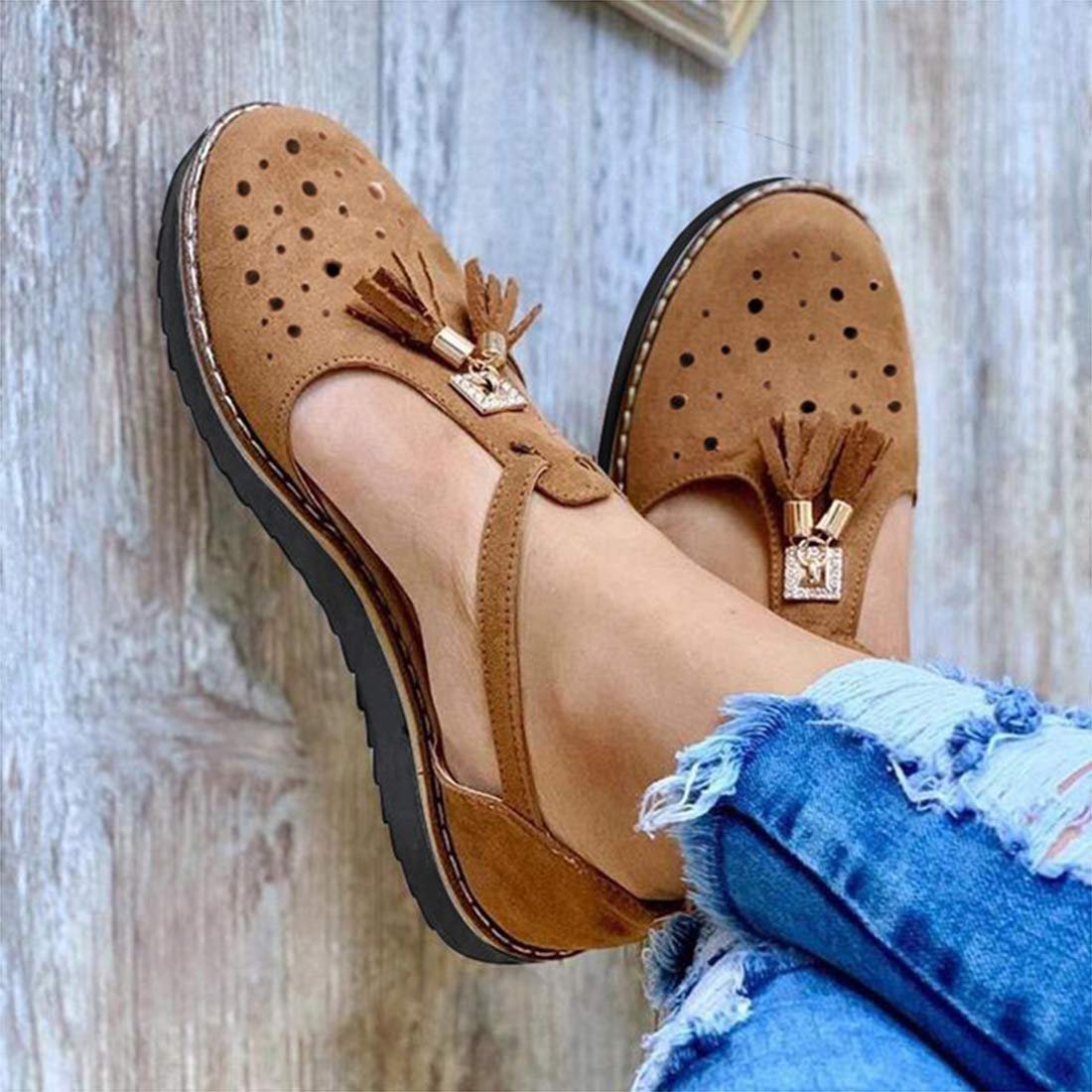 Сандалии CrEev Плоская подошва Кожаные с кистями Закрытый носок, фото №1