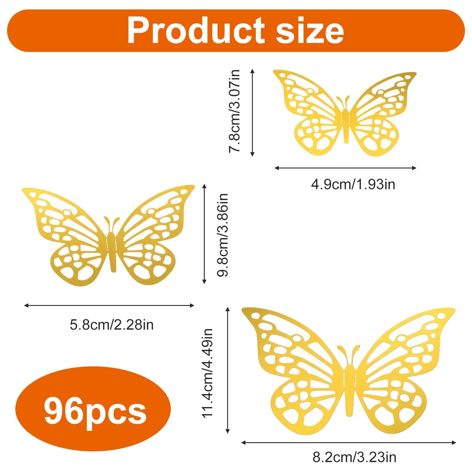 Наклейки на стену 3D Gold Butterflies Набор 96 шт. Золотые, фото №2 Наклейки на стену 3D Gold Butterflies Набор 96 шт. Золотые, фото №2