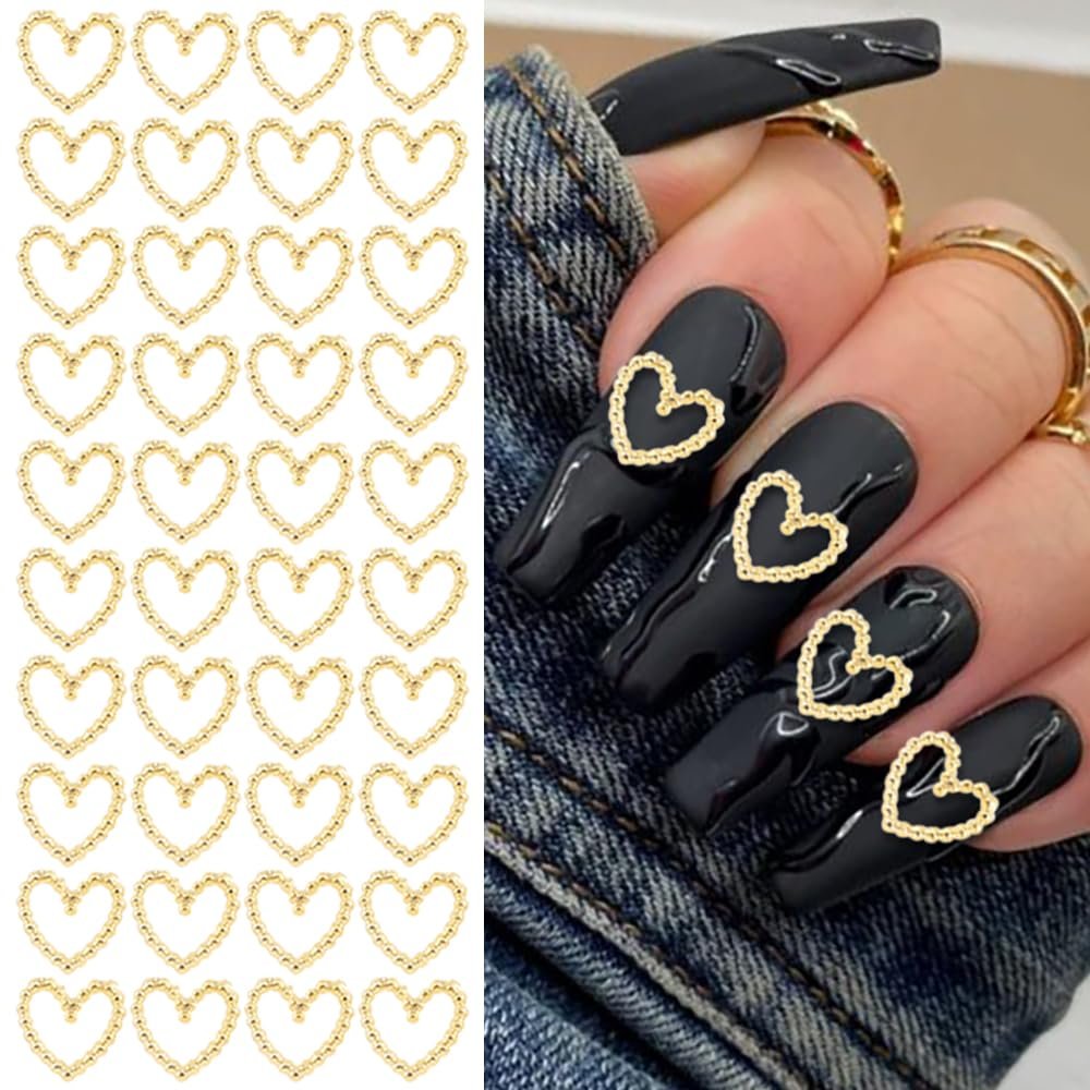 Прикраса для нігтів Серце Золото Метал 3D 50 шт, фото №1