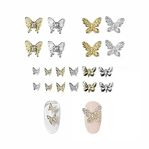 SURALIN 20 штук Стразы для ногтей 3D Бабочки Подвески для ногтей Хрустальные бриллиантовые стразы Блестящие камни Крупные стразы Банты Ювелирные изделия для ногтей DIY - Фото 1