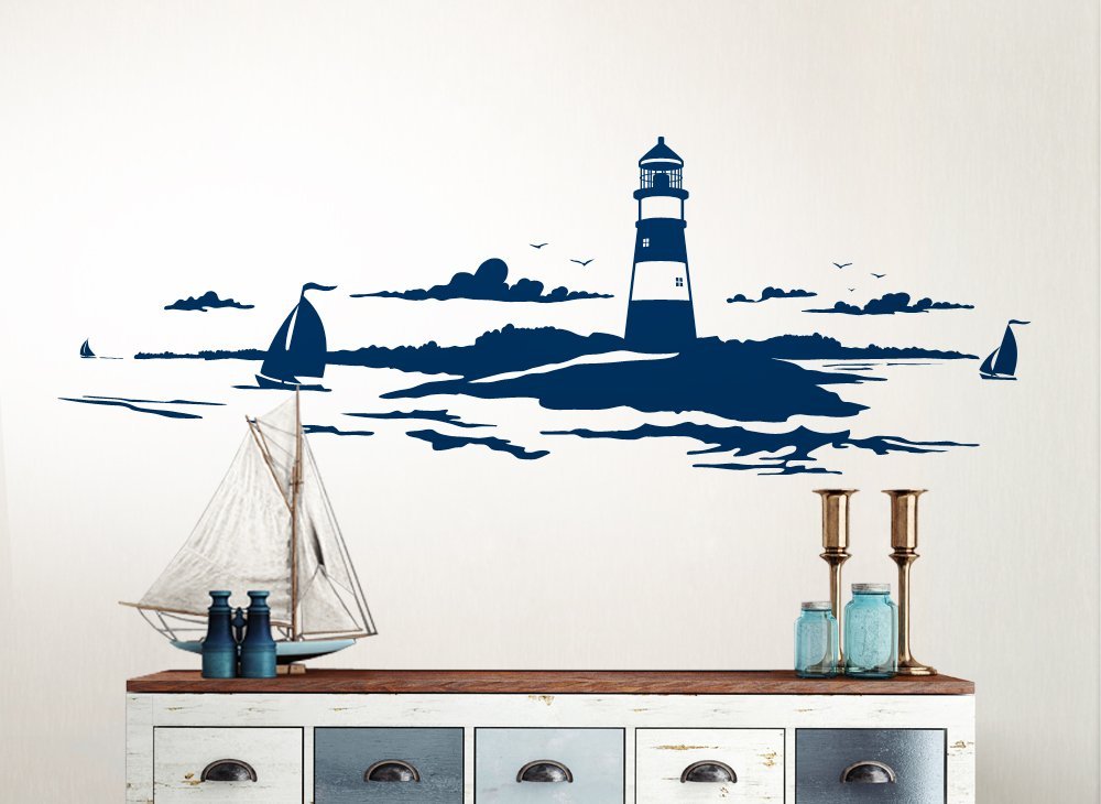 Наклейка на стіну Grandora Skyline Coastal Landscape Lighthouse W974 120 x 42 см Azure Blue, фото №4 Наклейка на стіну Grandora Skyline Coastal Landscape Lighthouse W974 120 x 42 см Azure Blue, фото №4