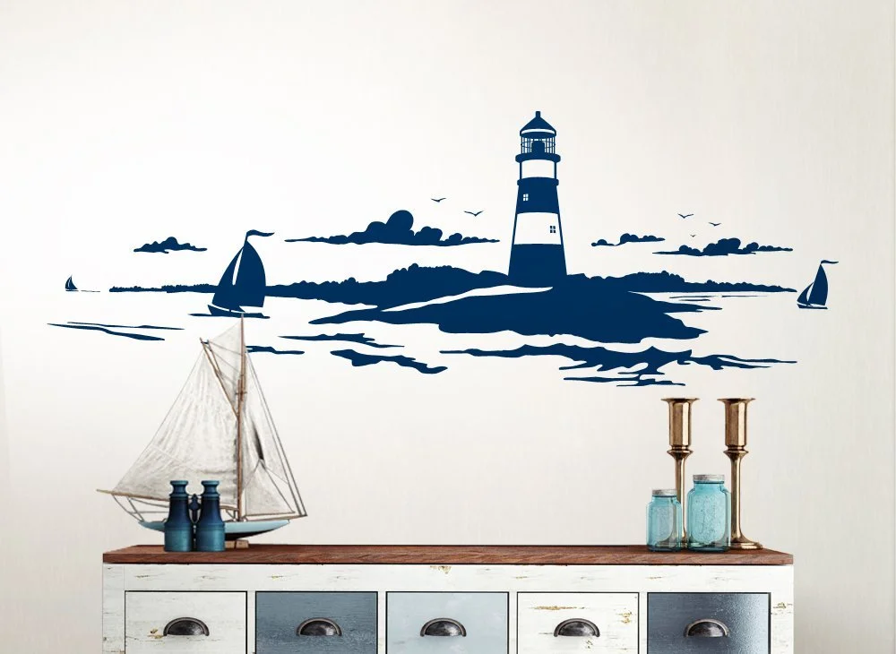 Наклейка на стену Grandora Skyline Coastal Landscape Lighthouse W974 120 x 42 см Azure Blue, фото №4