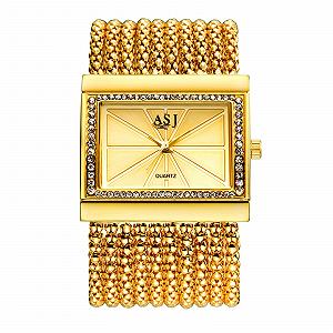 Женские часы Прямоугольные JewelryWe Бриллиантовые Золотые - Фото 1