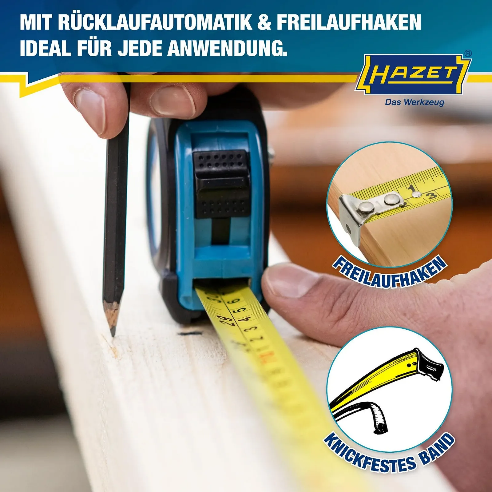 Рулетка HAZET 2154N-3 3000 мм - Різнобарвна, фото №5