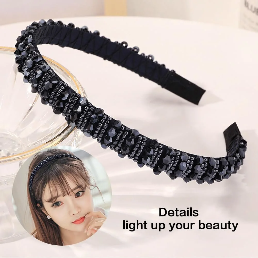 Обруч для волосся з кришталевими намистинами Темно-синій Блискучий, фото №4