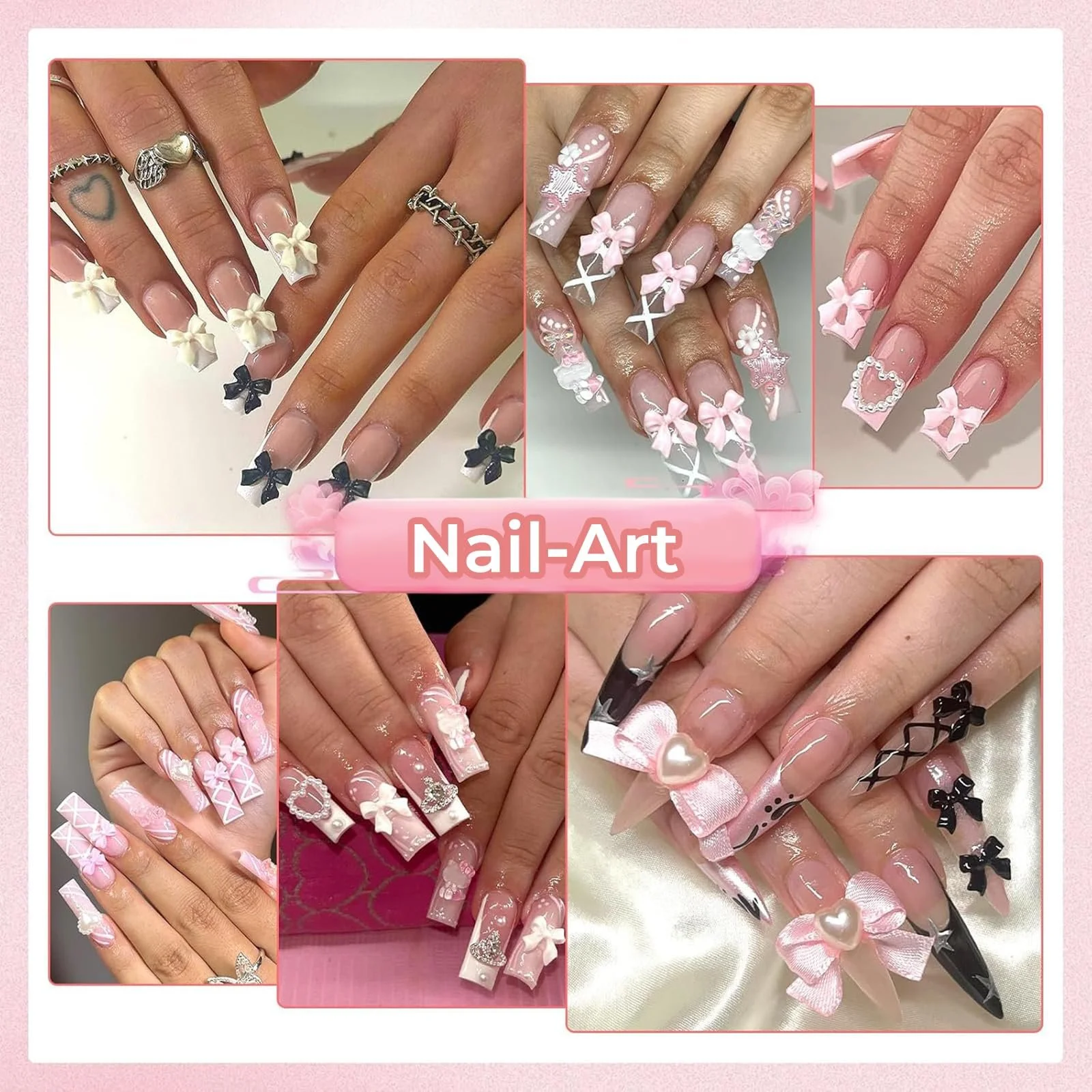 Набор украшений для ногтей 3D Flower Bows Resin Pink White, фото №7