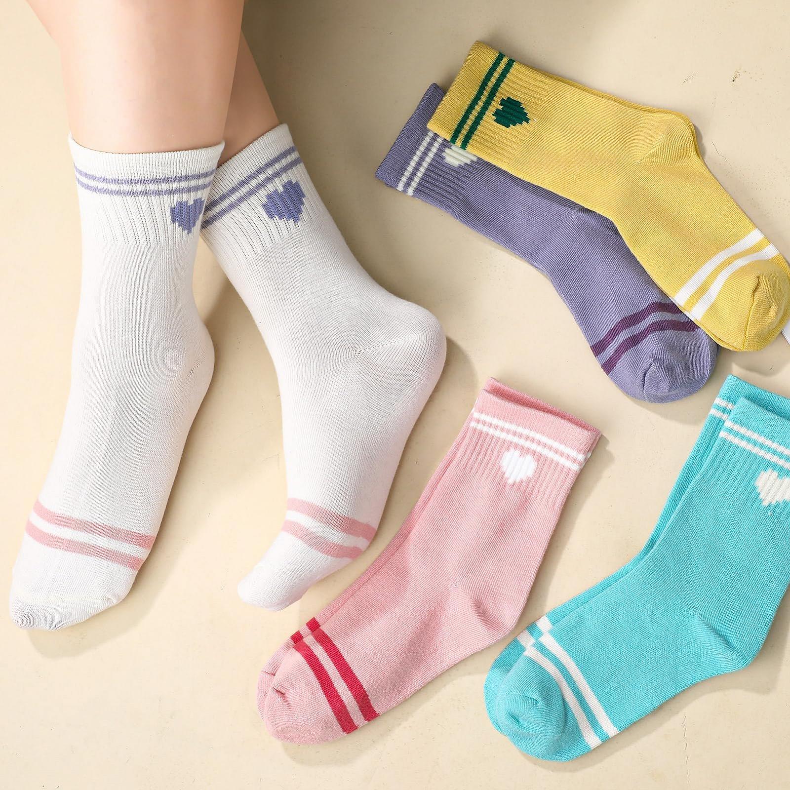 Носки теннисные женские с сердечком, 5 пар, спортивные носки, ретро носки в полоску, хлопковые носки, носки для бега, носки до середины голени, рабочие носки (разноцветные), фото №6