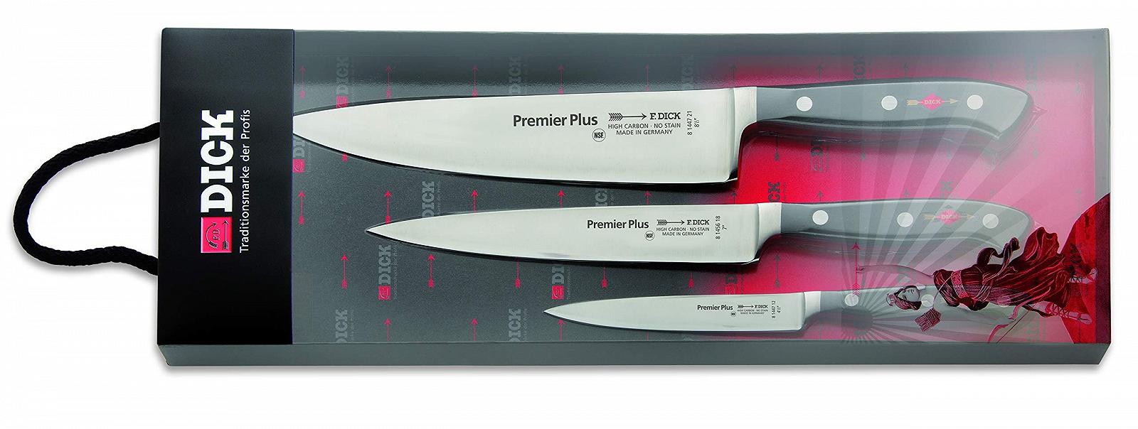 Набор ножей F. DICK Premier Plus 81098000 (Офисный нож 12 см, Поварской нож 21 см, Нож для карвинга 18 см, сталь X50CrMoV15, нержавеющая, 56° HRC) Черный, фото №1