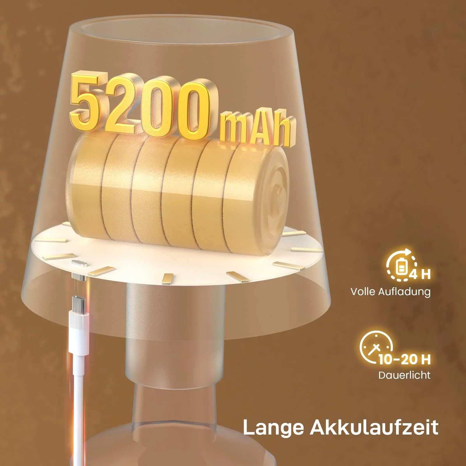 Настільна лампа Jeebel 4-в-1 LED RGB металева для пляшок 5200 мАг IP54 димована портативна, фото №4