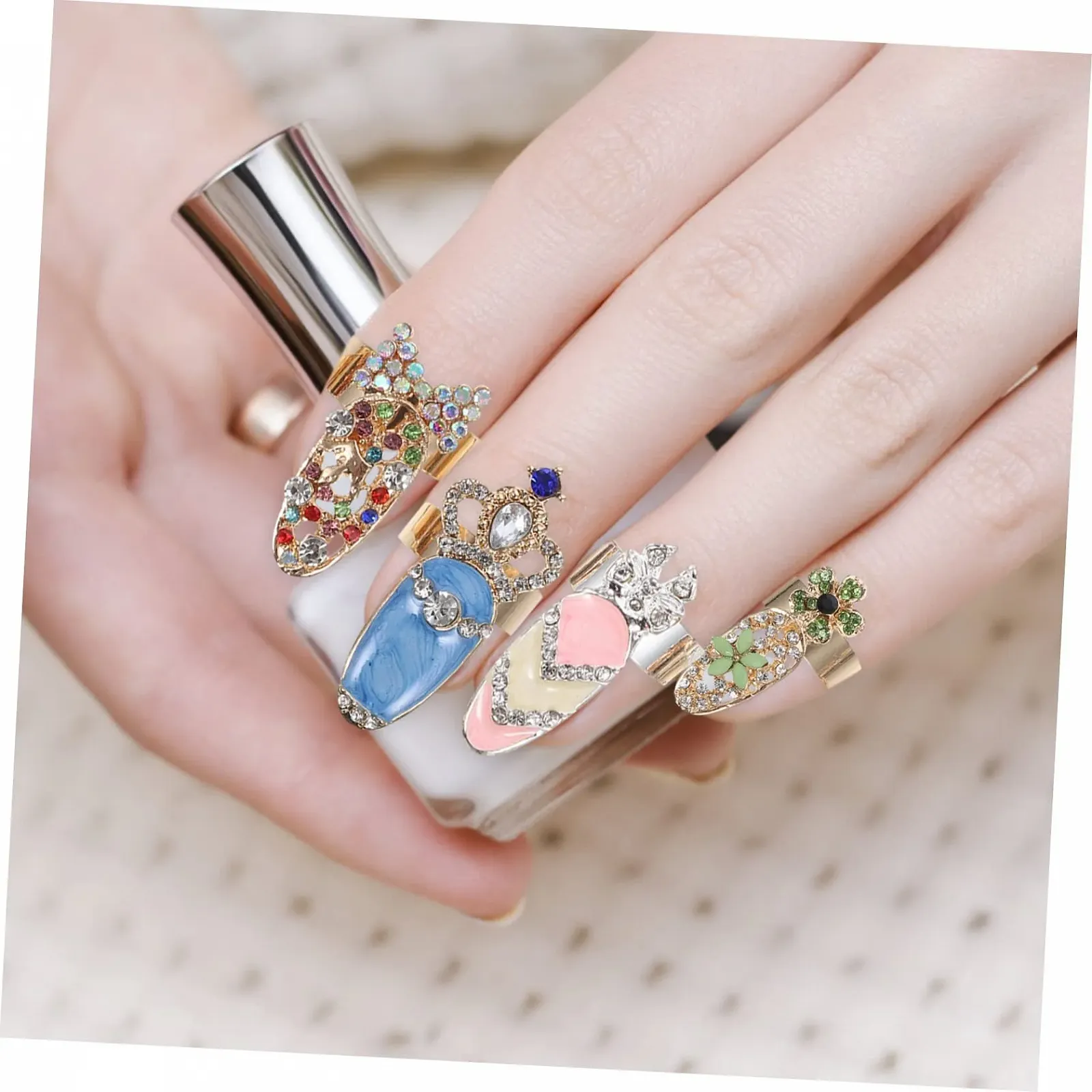 Кольца для ногтей Modeaccessoires 12 штук со стразами, нежные кольца для ногтей для женщин и взрослых, простые в использовании без клея для вечеринок и повседневной жизни, фото №5 Кольца для ногтей Modeaccessoires 12 штук со стразами, нежные кольца для ногтей для женщин и взрослых, простые в использовании без клея для вечеринок и повседневной жизни, фото №5