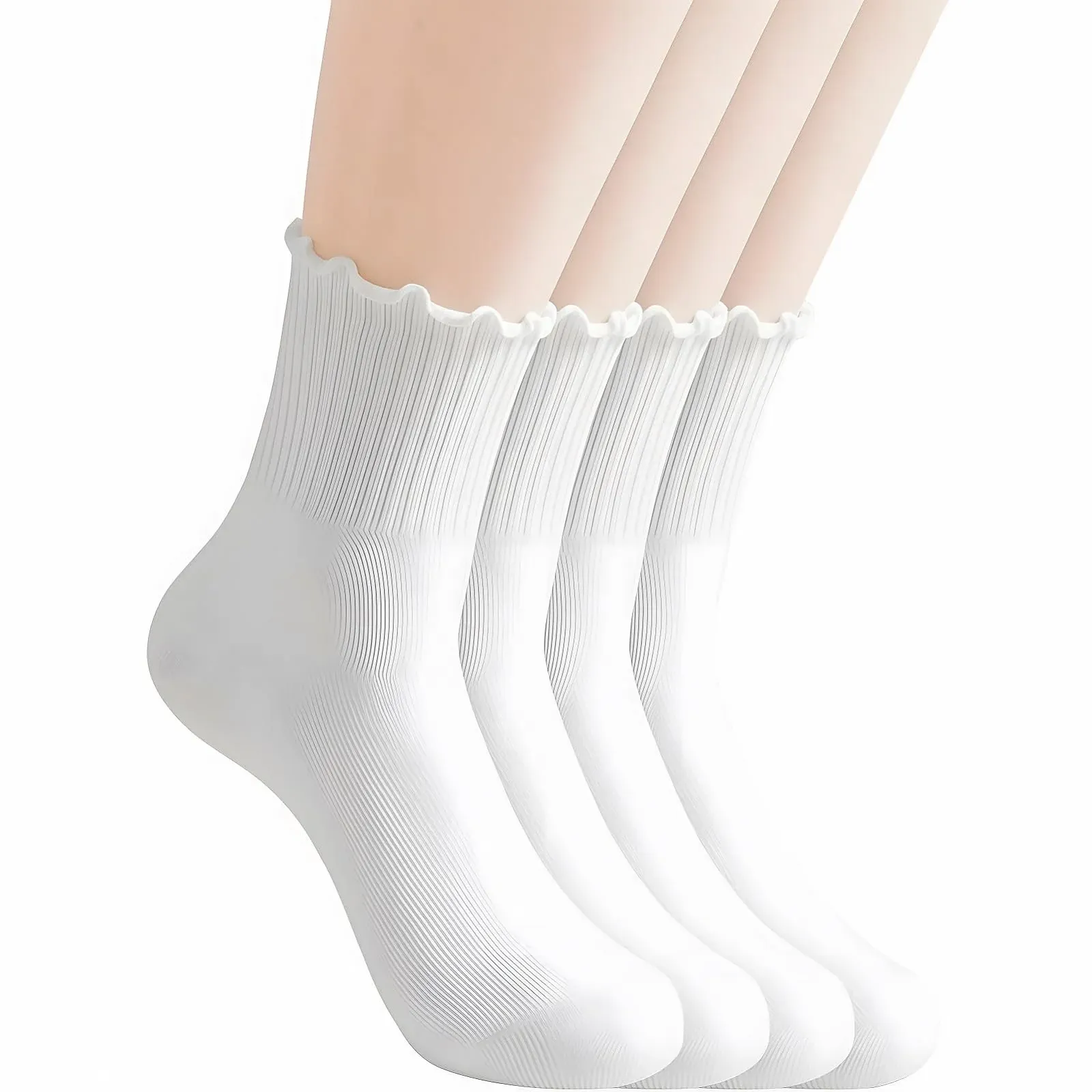 Носки с рюшами Хлопковые носки 4 пары Белый, фото №1 Носки с рюшами Хлопковые носки 4 пары Белый, фото №1