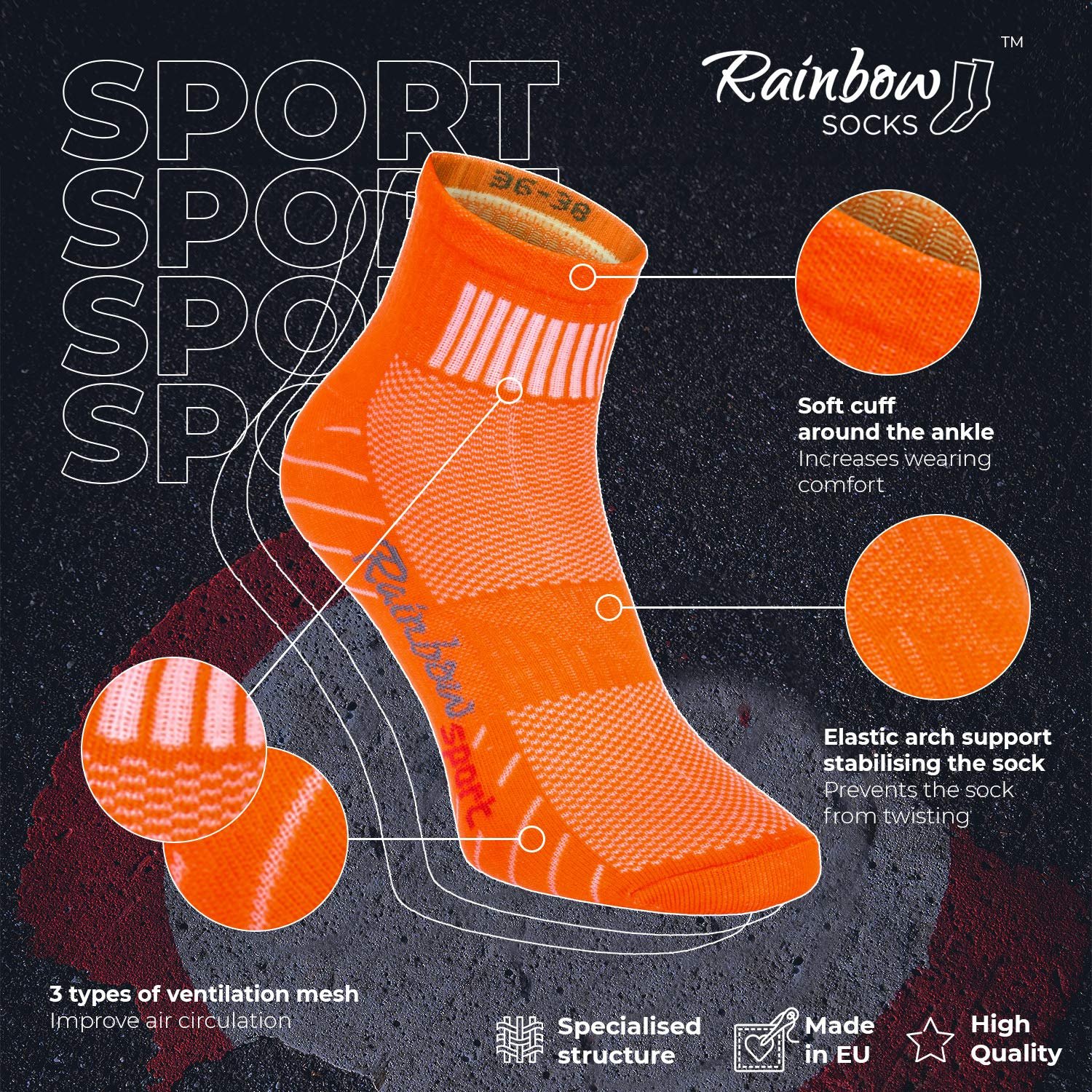 Шкарпетки Rainbow Socks - Кольорові спортивні шкарпетки з бавовни для жінок та чоловіків, фото №2