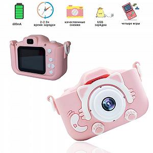 Детский цифровой фотоаппарат Smart Kids Kitty с 2 экраном в силиконовом чехле Кошечка встроенными играми Розовый Детский цифровой фотоаппарат Smart Kids Kitty с 2 экраном в силиконовом чехле Кошечка встроенными играми Розовый