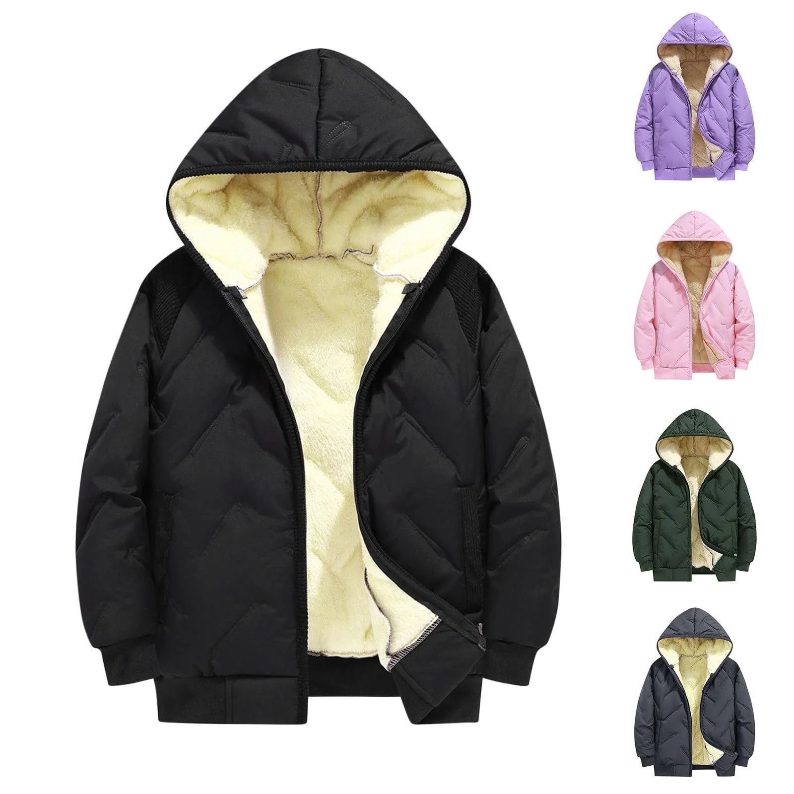 Пальто для мальчиков Детская зимняя куртка Пуховик с подкладкой Teddy Теплая зимняя стеганая куртка Черная ветрозащитная куртка с капюшоном Пуховики Однотонное пуховое пальто, фото №6