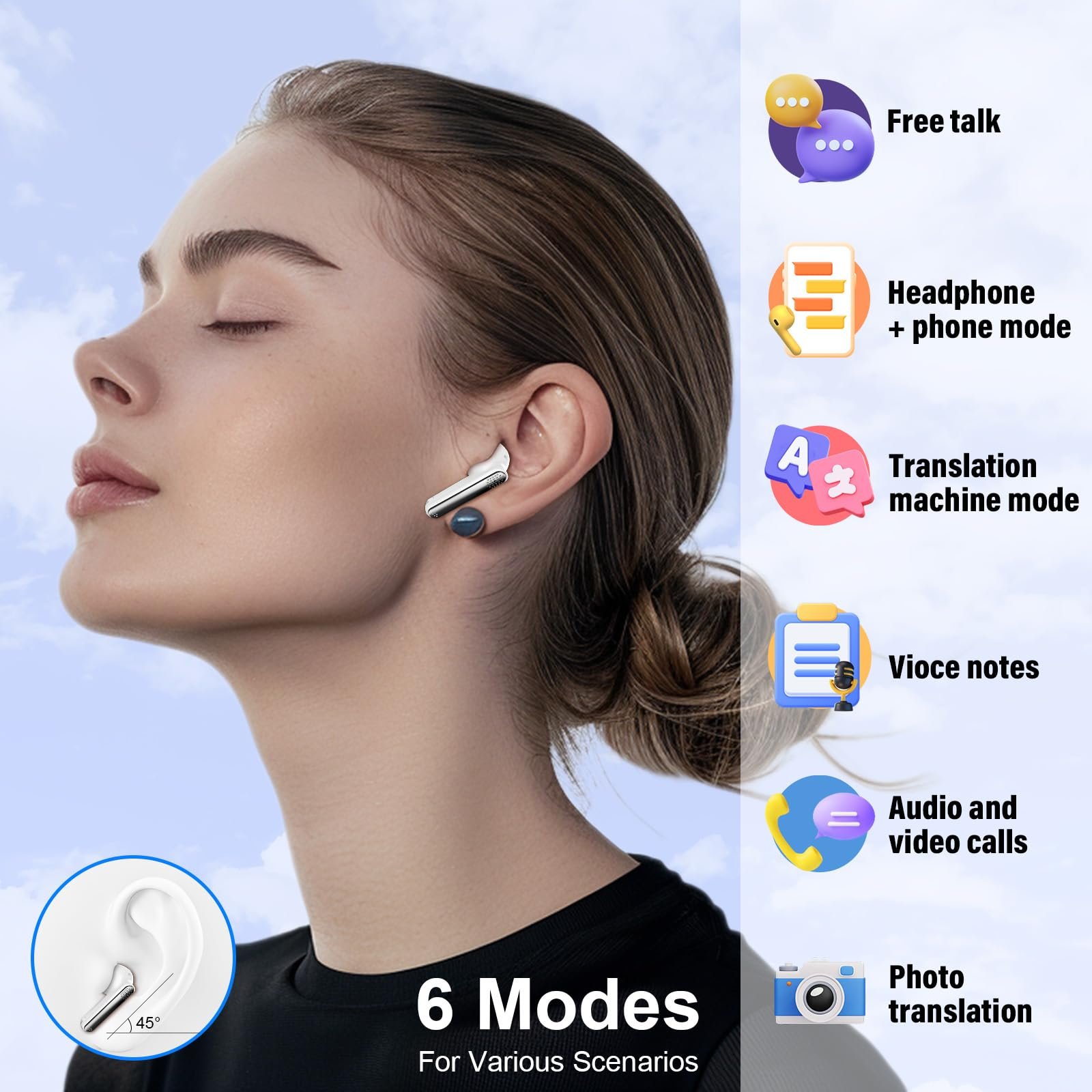 Навушники-перекладачі Bluetooth AI Intelligent 164 мови, білі, фото №4